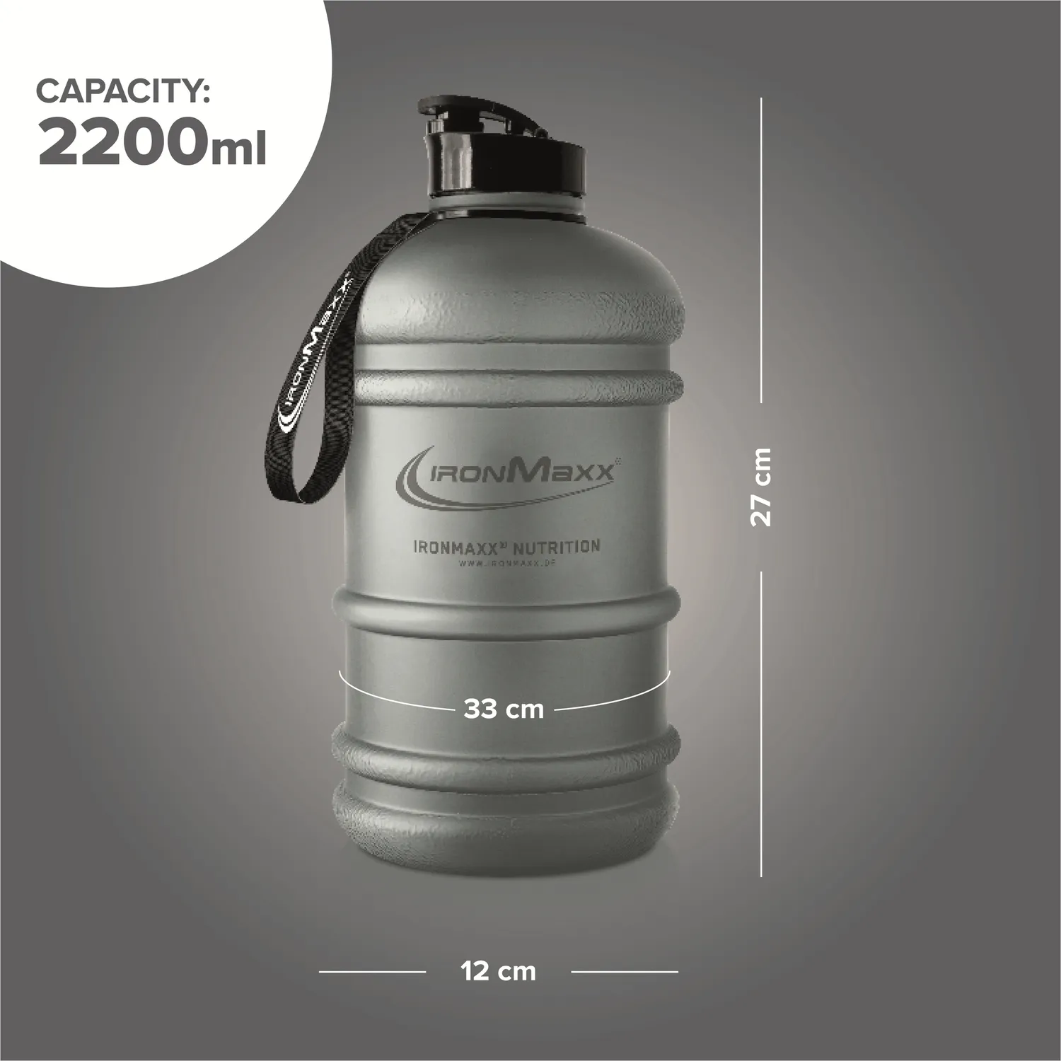 Iron Maxx Water Gallon Trinkflasche 2200ml Ash Grey BPA-frei