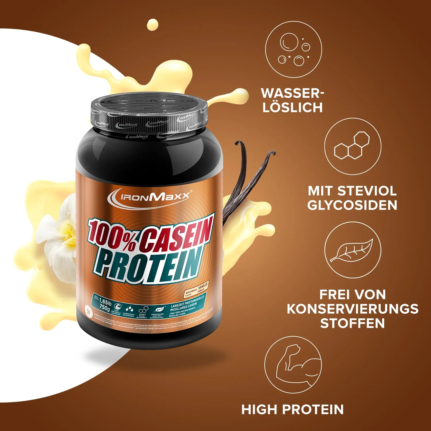 Iron Maxx 100% Casein Protein Pulver Vanille 750 g Slow Release