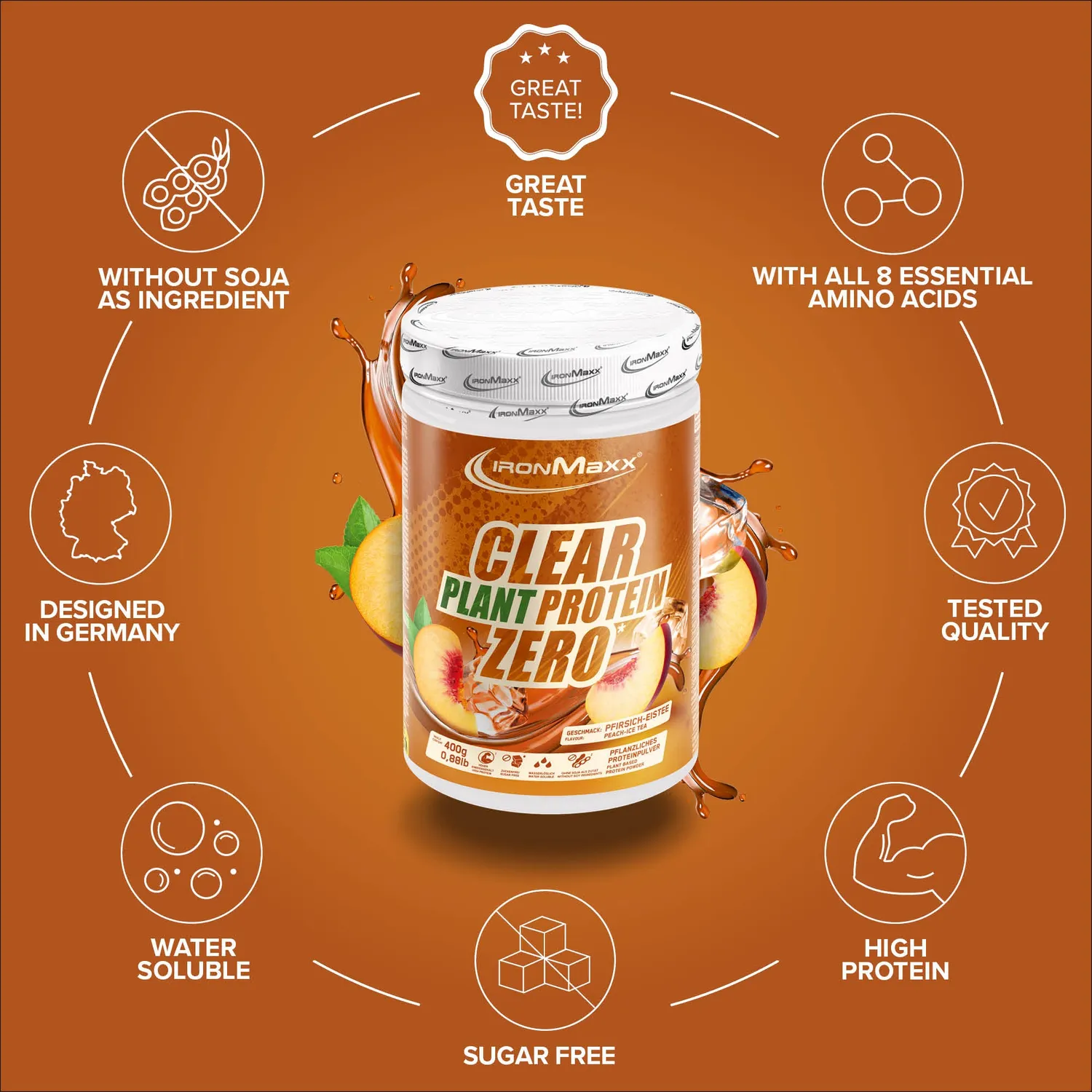 Iron Maxx Clear Plant Protein ZERO 400 g Proteinpulver Peach Ice Tea vegan
