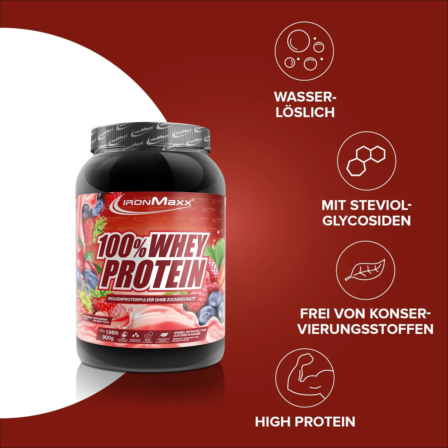Iron Maxx 100% Whey Protein Pulver 900g Red Berry Fusion