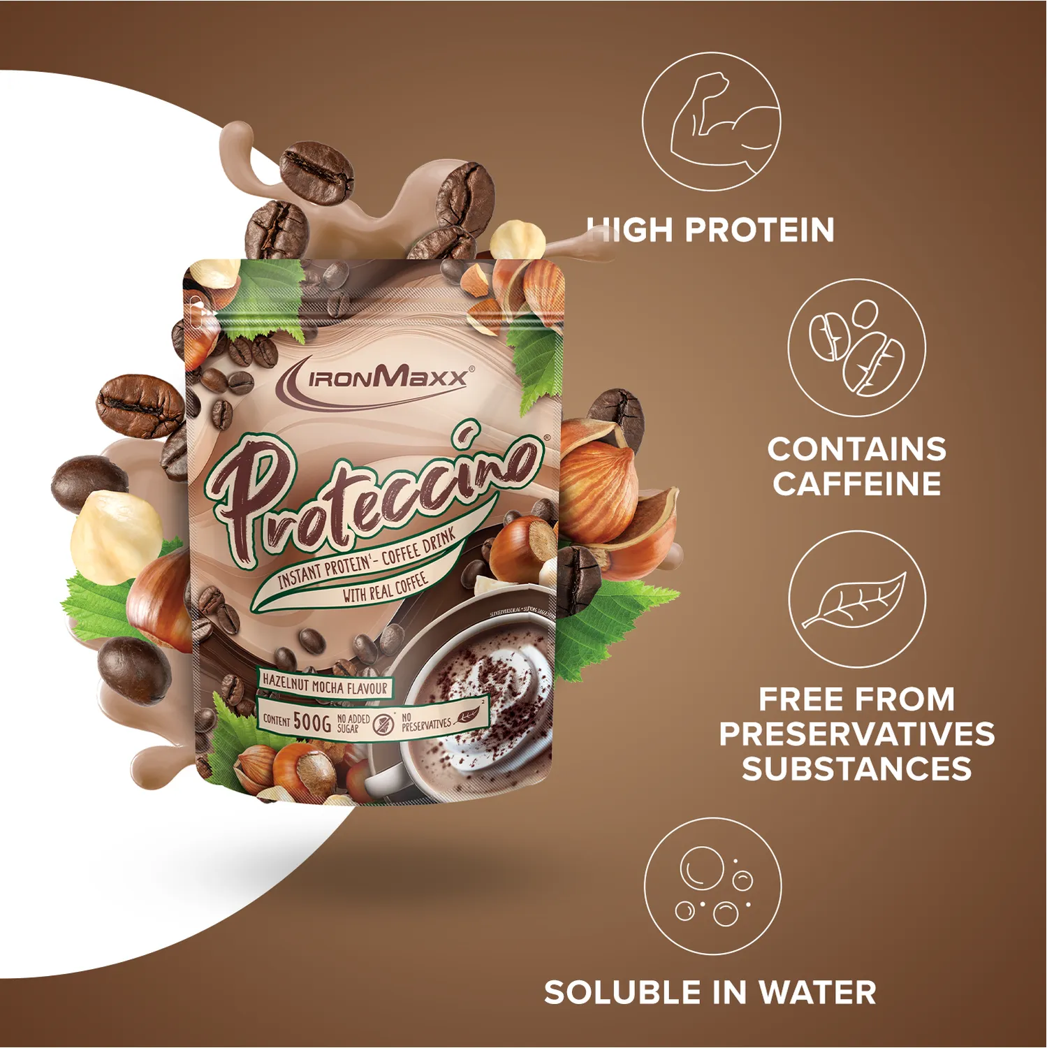 Iron Maxx Proteccino Protein-Kaffee 500g Hazelnut Mocha