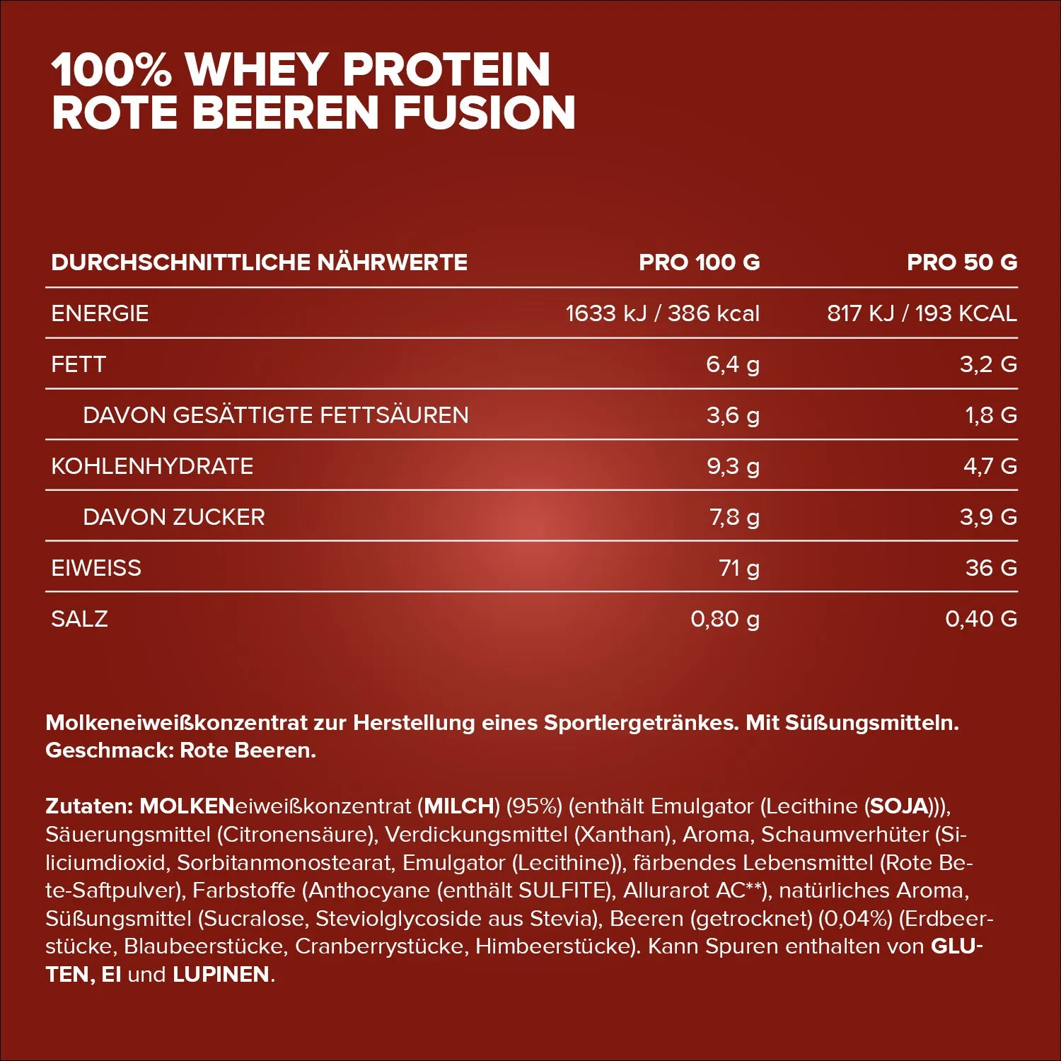 Iron Maxx 100% Whey Protein Pulver 900g Red Berry Fusion