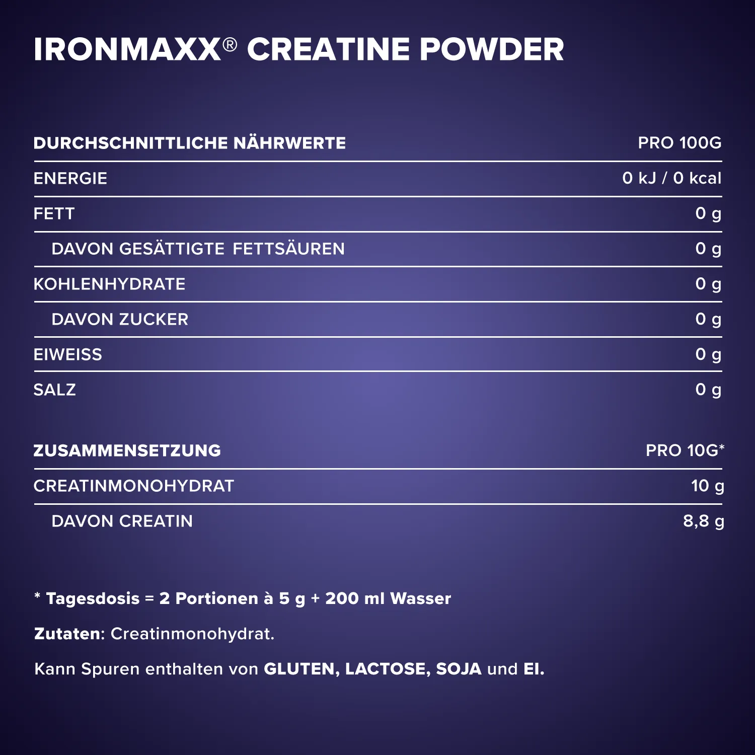 Iron Maxx Creatine Powder Monohydrat 250g vegan