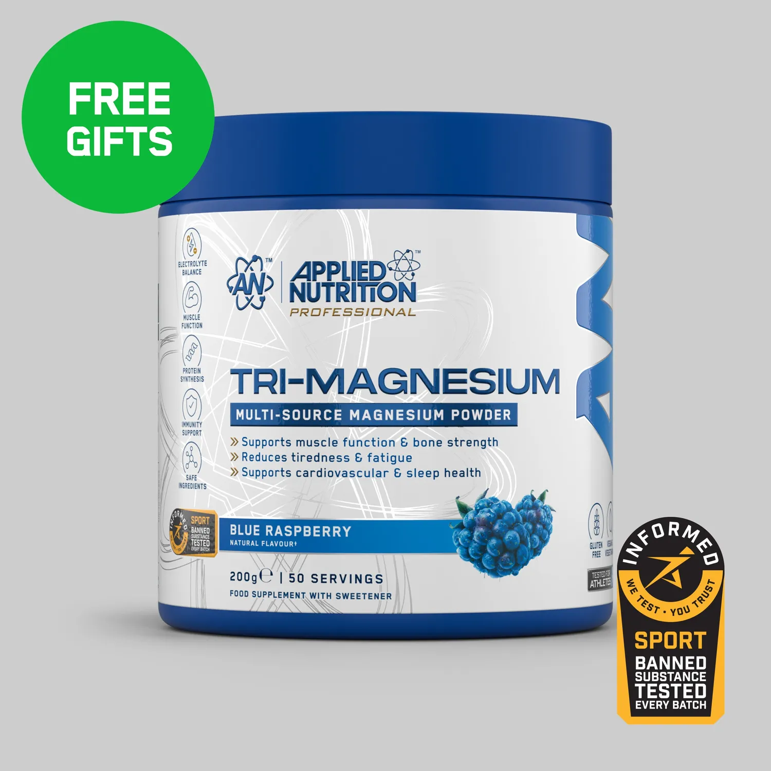 Applied Nutrition Tri-Magnesium-Pulver Erdbeere Himbeere 200 g 300 mg