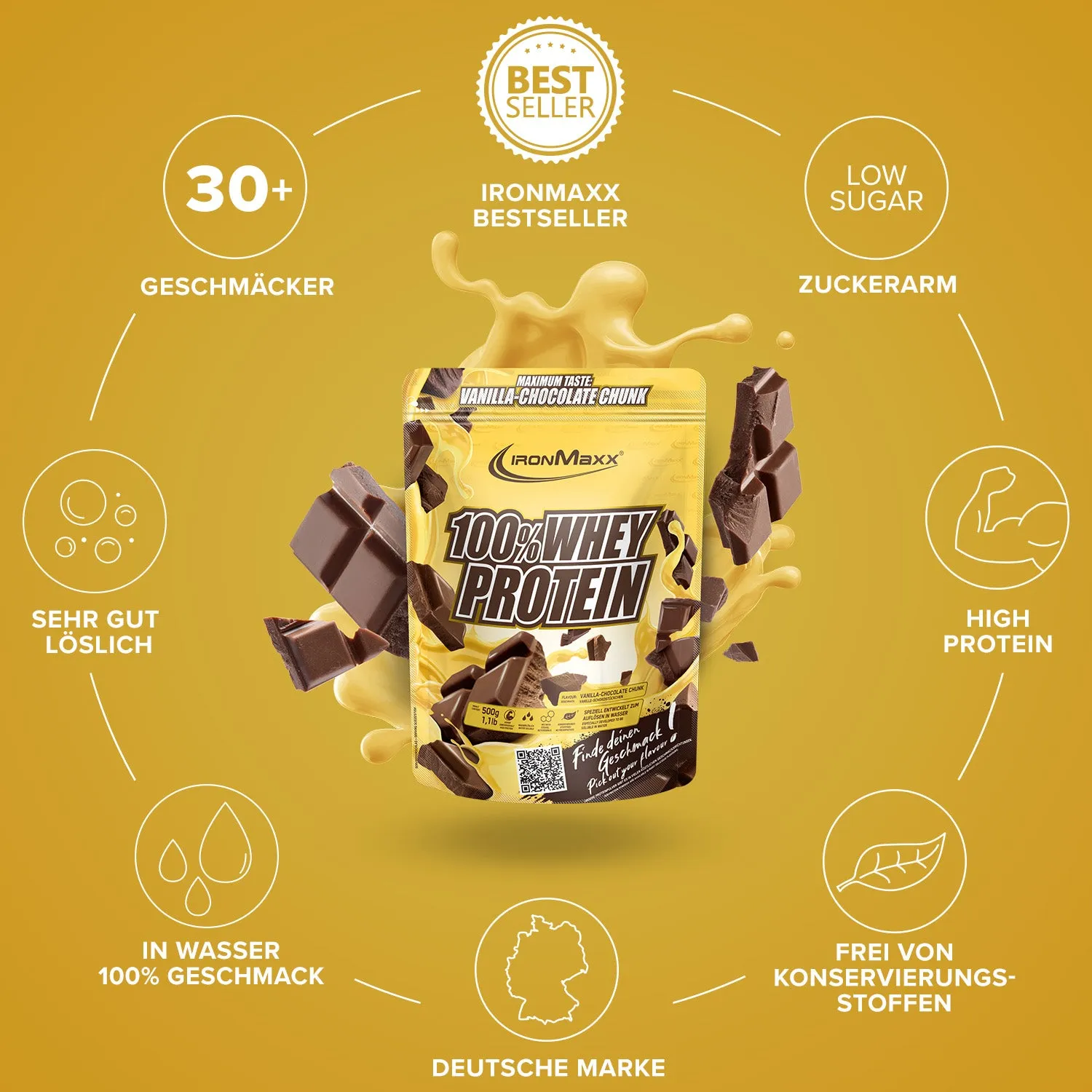 Iron Maxx 100% Whey Protein Vanilla Choco Chunk 500 g – klumpenfrei