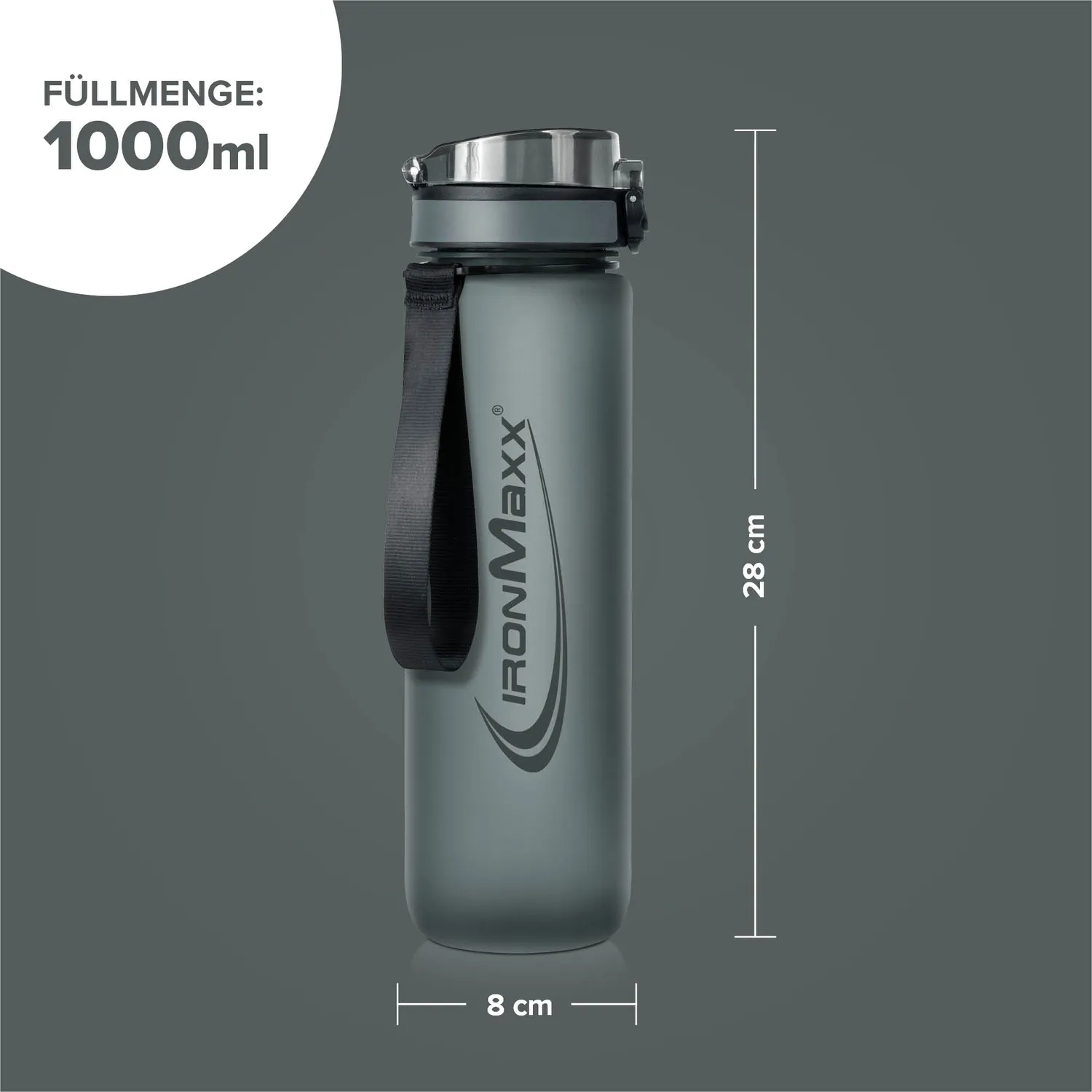 Iron Maxx Sport Water Bottle 1000ml Ash Grey BPA-frei