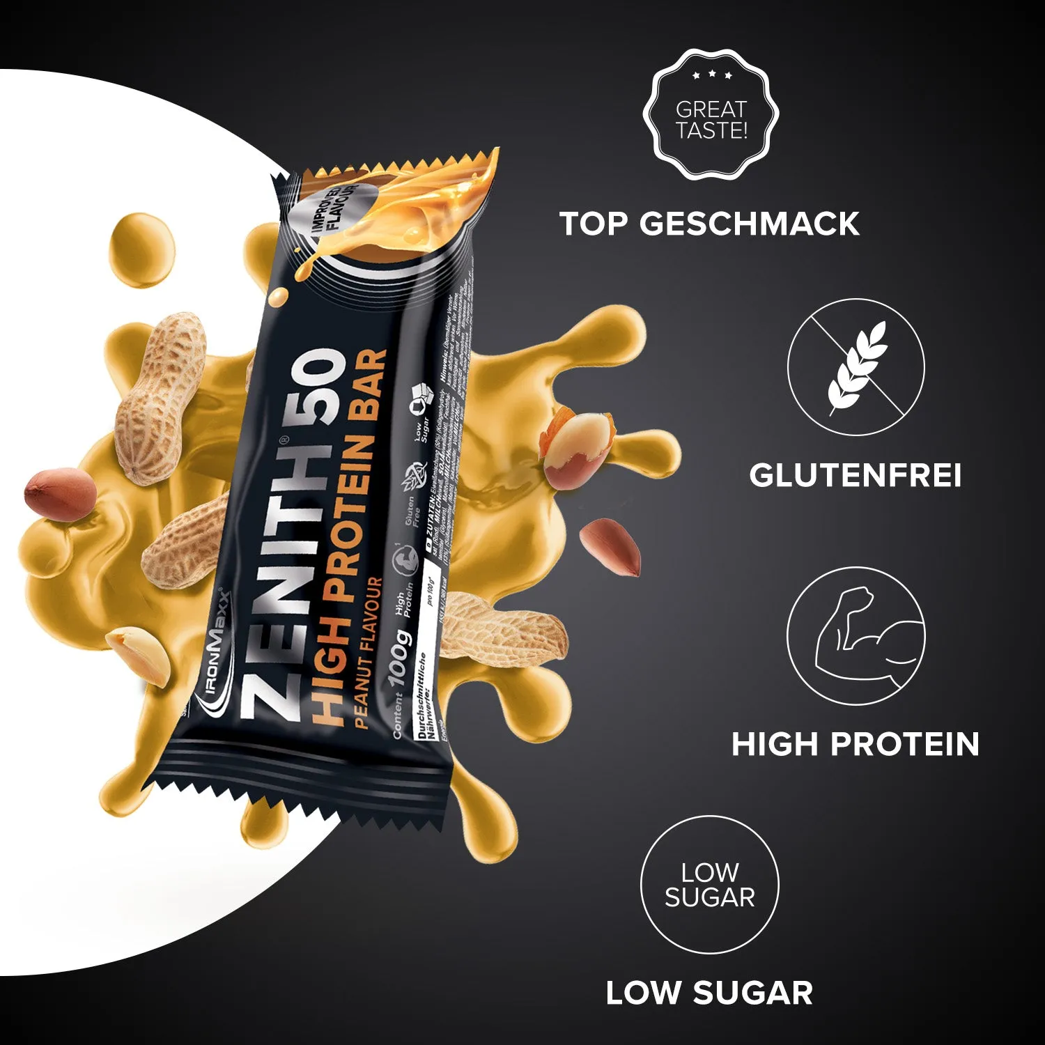 Iron Maxx ZENITH® 50 Proteinriegel 100 g Erdnuss 50 g Eiweiß