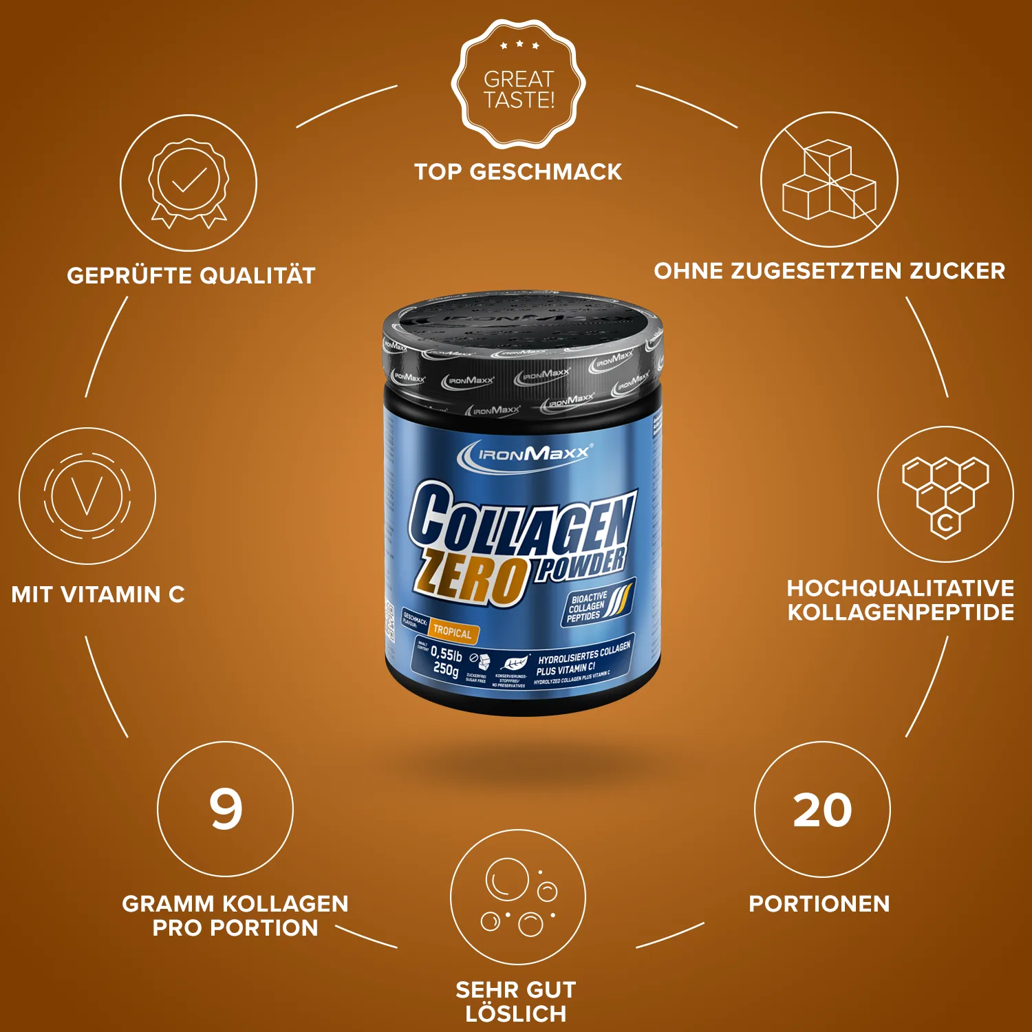 Iron Maxx Collagen Powder Zero Kollagenpulver 250 g Tropical zuckerfrei