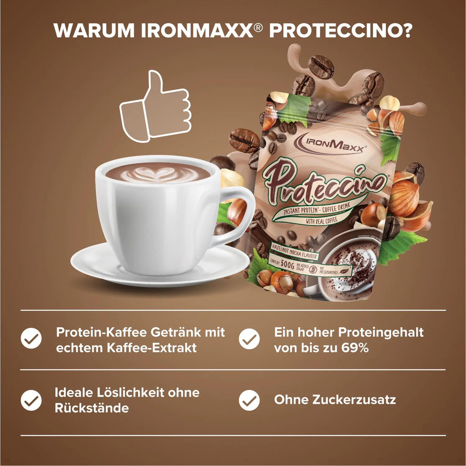 Iron Maxx Proteccino Protein-Kaffee 500g Hazelnut Mocha