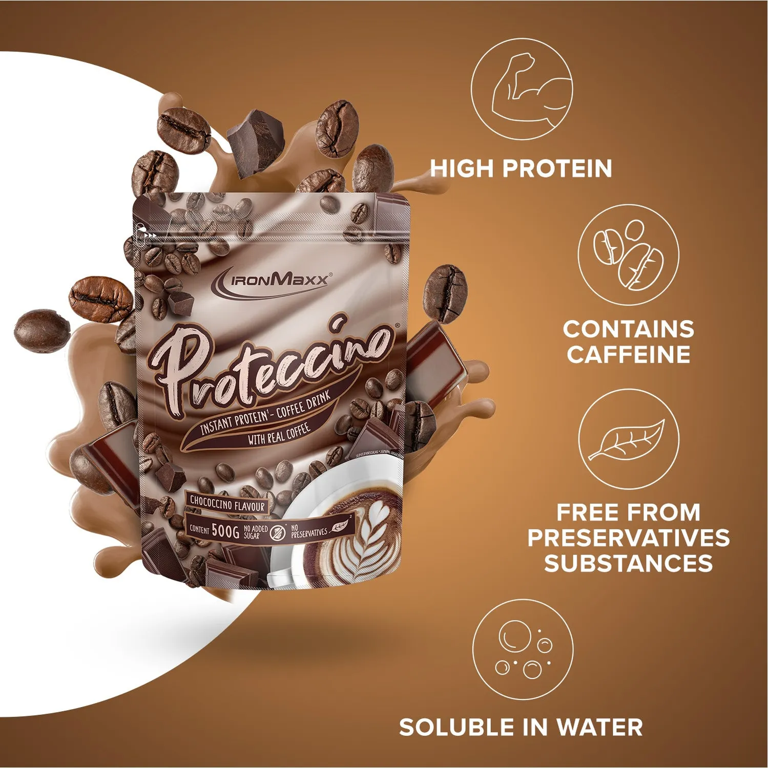 Iron Maxx Proteccino Proteinpulver Chocolate 500 g mit Kaffee