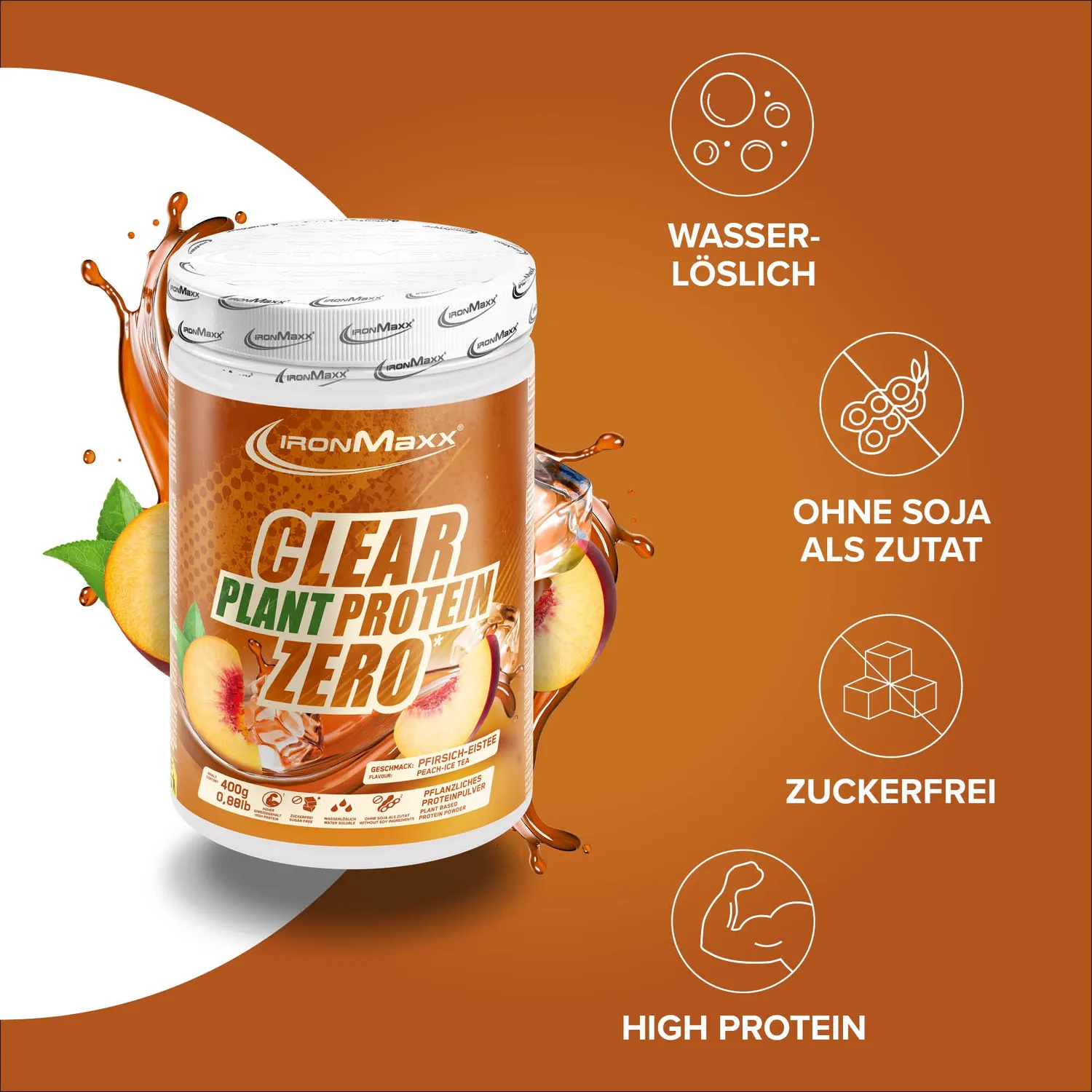 Iron Maxx Clear Plant Protein ZERO 400 g Proteinpulver Peach Ice Tea vegan