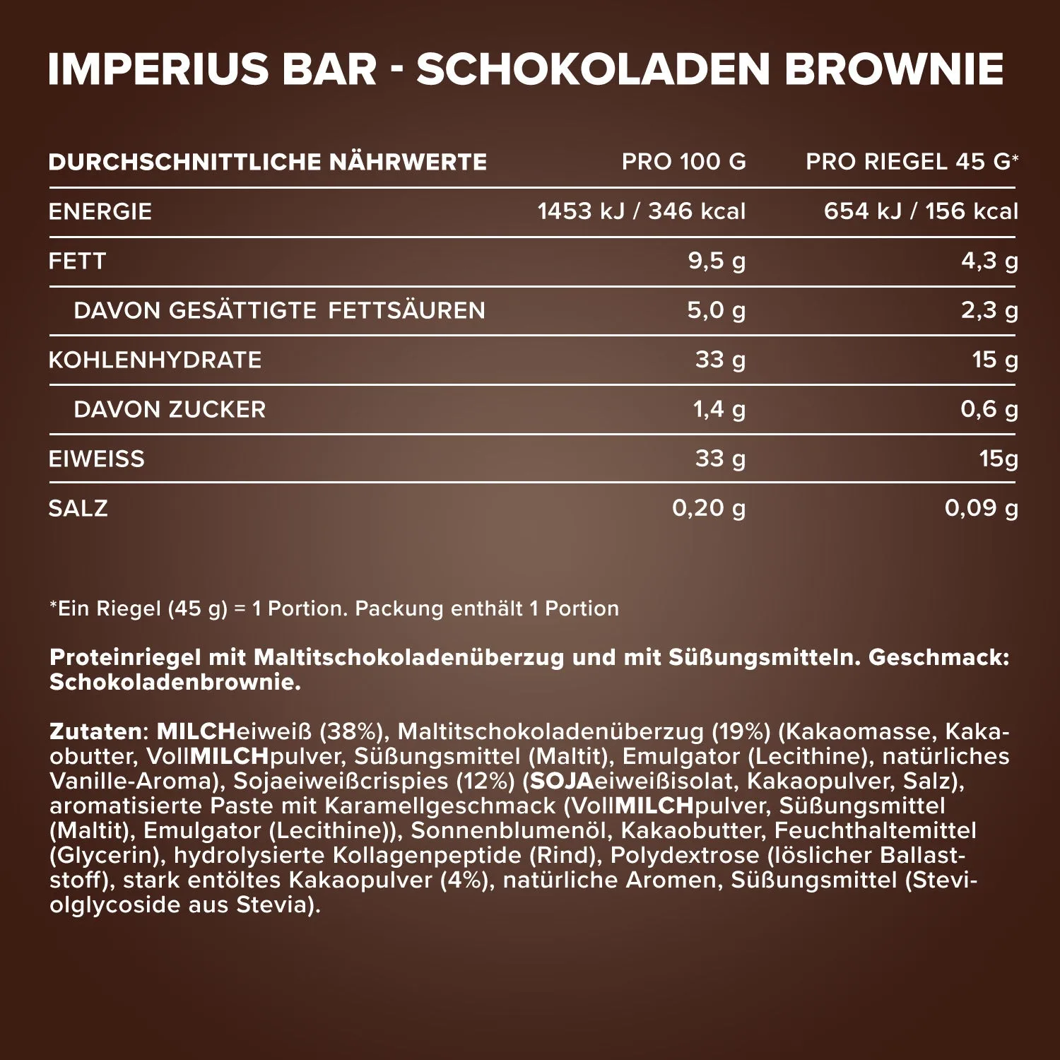 Iron Maxx Imperius Proteinriegel 45 g Chocolate Brownie ohne Süßstoffe
