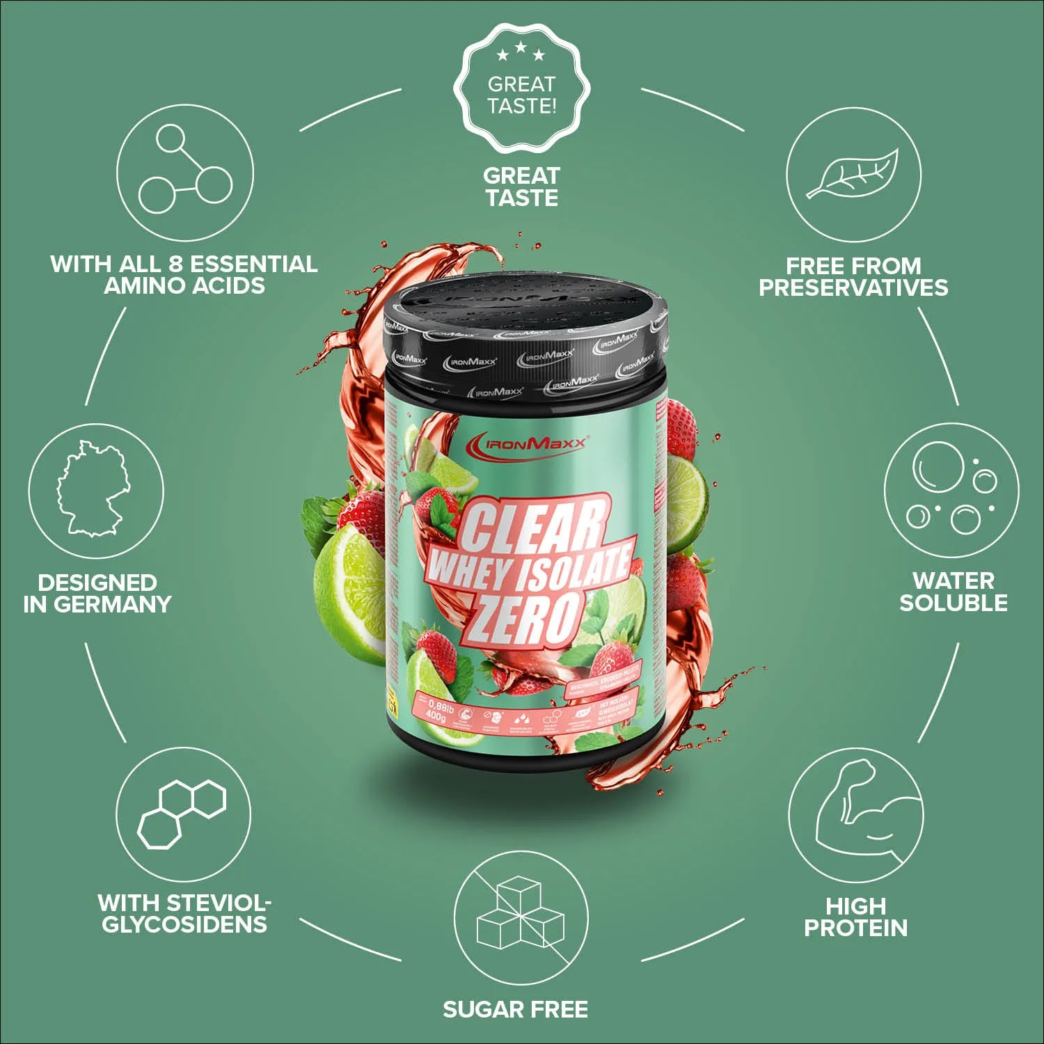 Iron Maxx Clear Whey Isolate ZERO 400g Strawberry Mojito klar