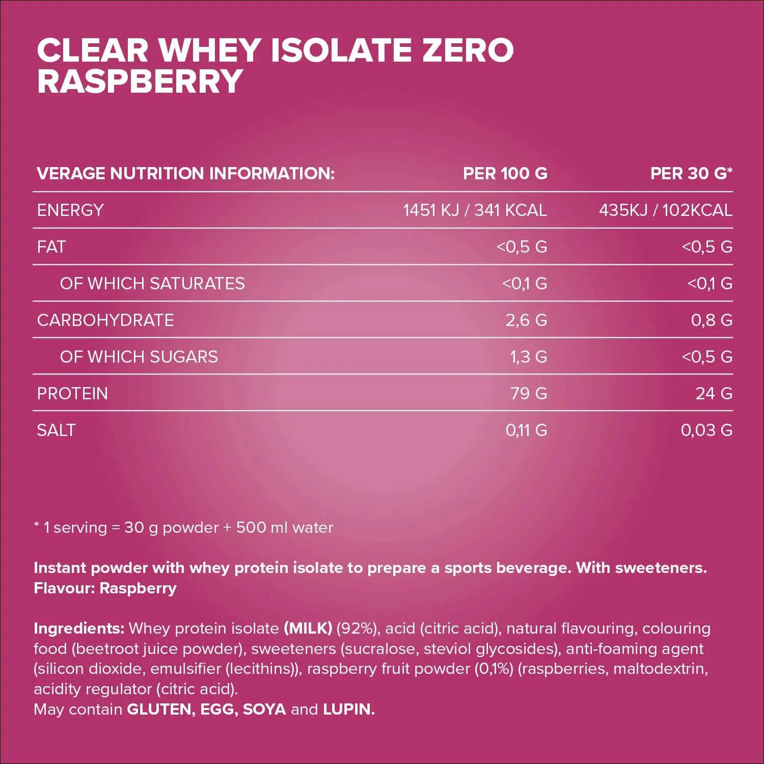 Iron Maxx Clear Whey Isolate ZERO 400g Raspberry zuckerfrei
