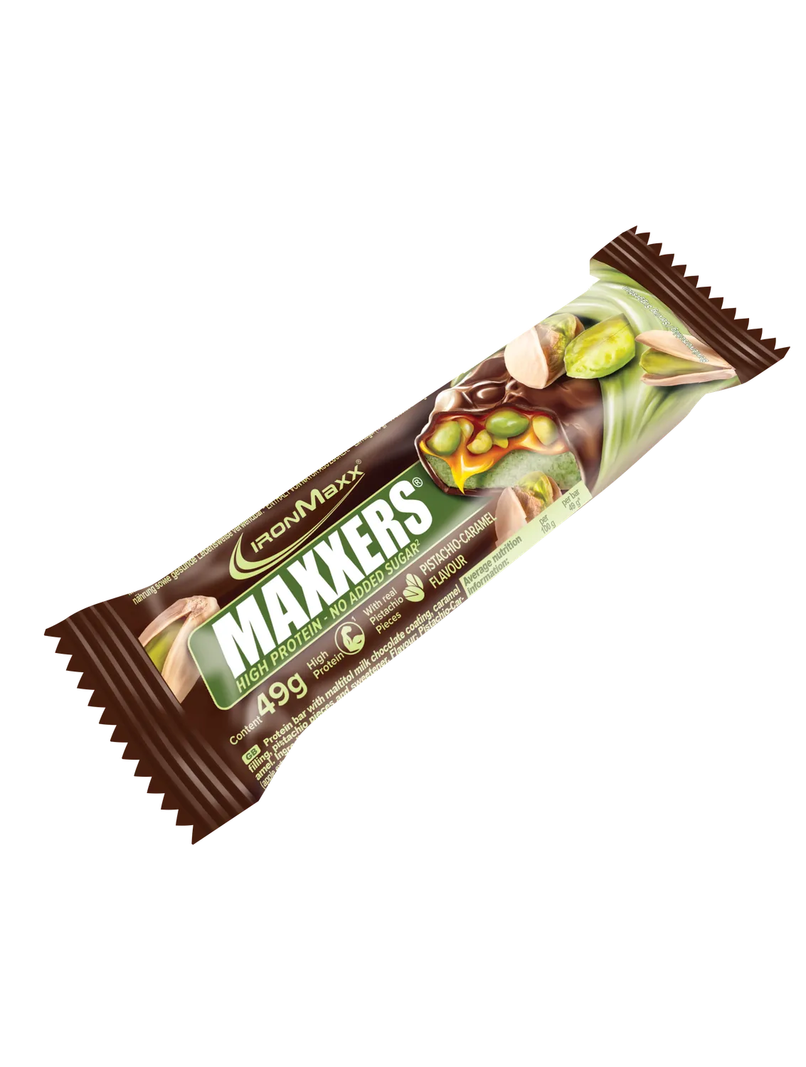 Iron Maxx Maxxers Proteinriegel 24 x 49 g Milk Choc Pistachio Caramel Pistazie