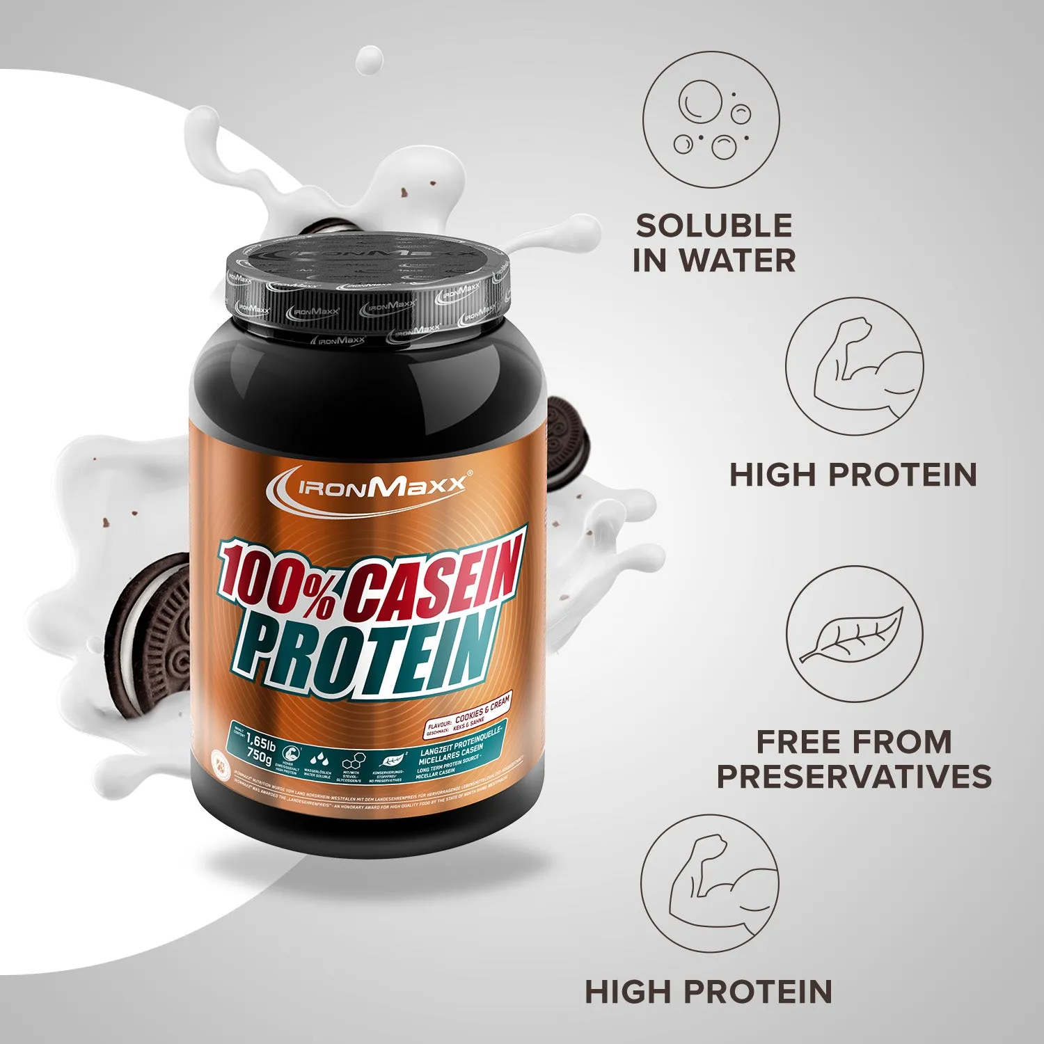 Iron Maxx 100% Casein Protein Proteinpulver 750 g Cookies and Cream