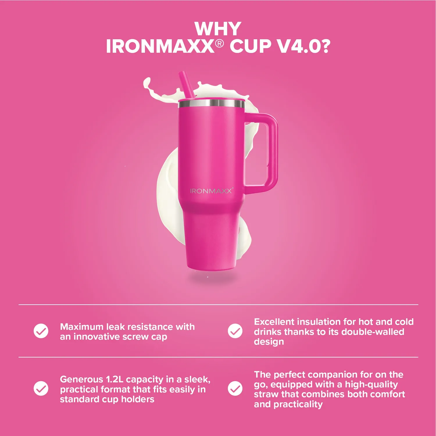 Iron Maxx Cup V4.0 Thermobecher Active Pink 1200 ml isoliert