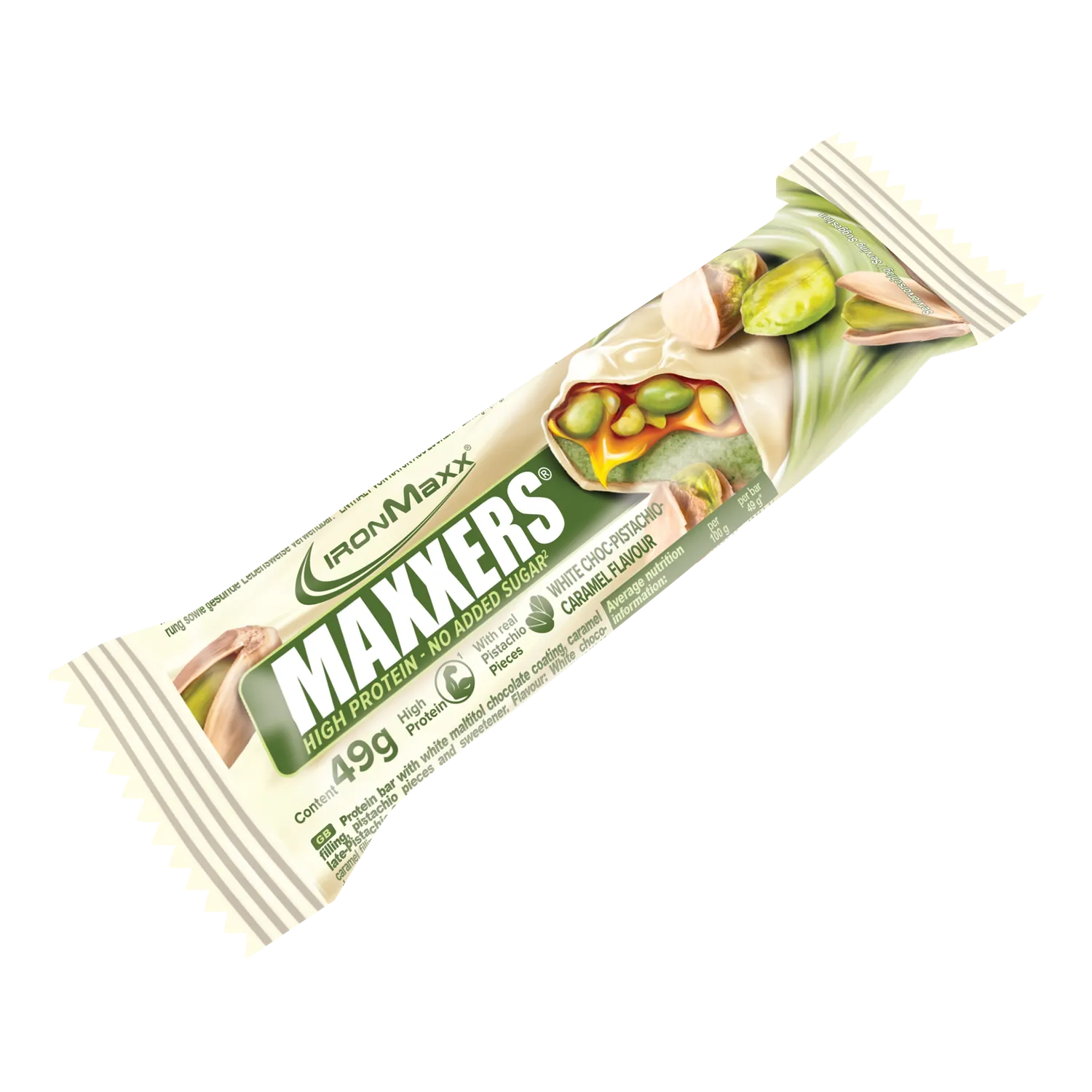 Iron Maxx Maxxers White Choc Pistachio Riegel 24x49g zuckerfrei