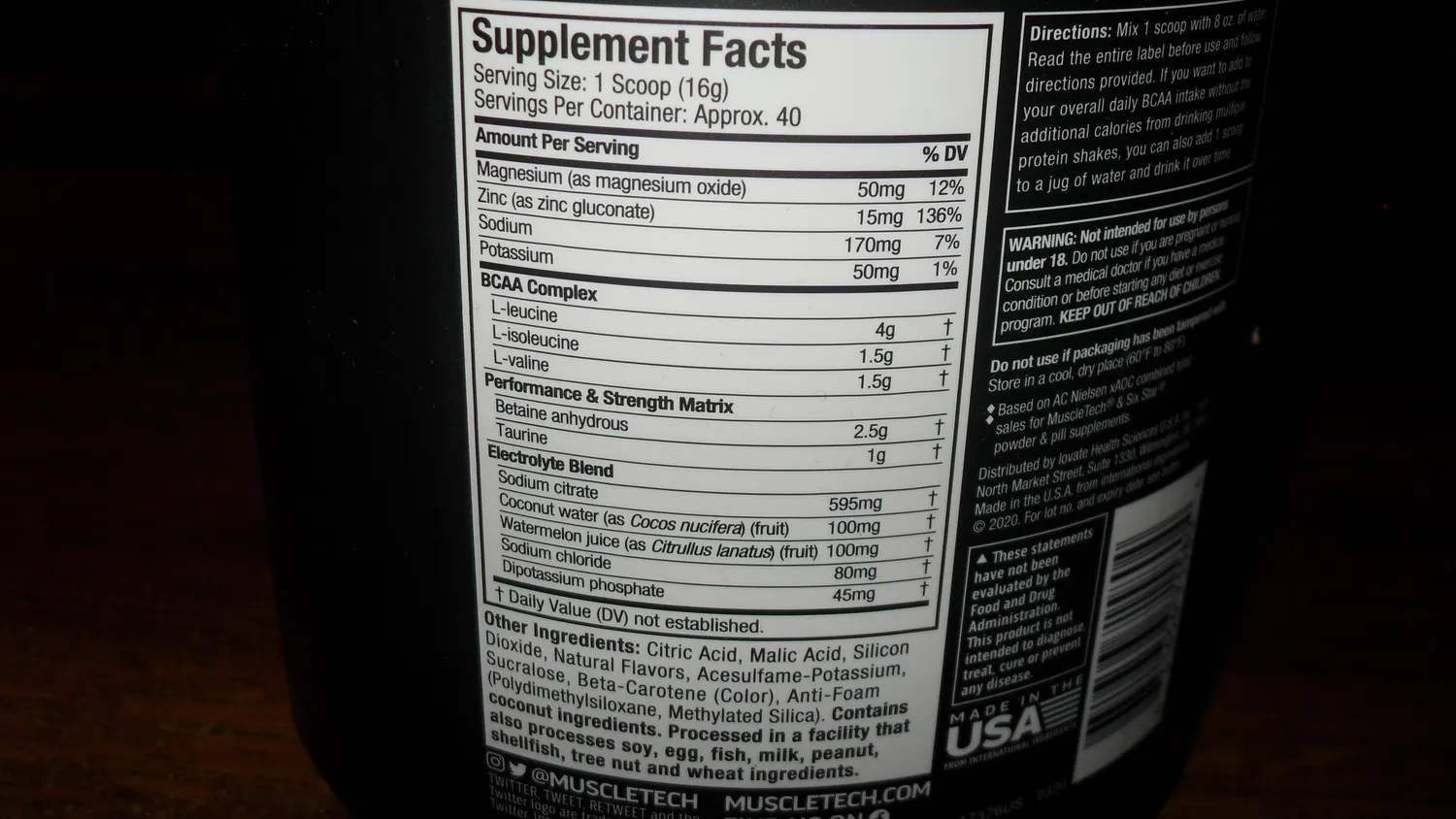 MuscleTech Amino Build BCAA Pulver 40 Portionen Tropical Twist