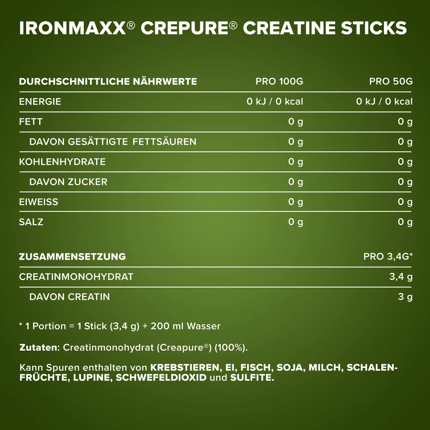 Iron Maxx Creatine Creapure Sticks 30x3,4g Kreatin Monohydrat