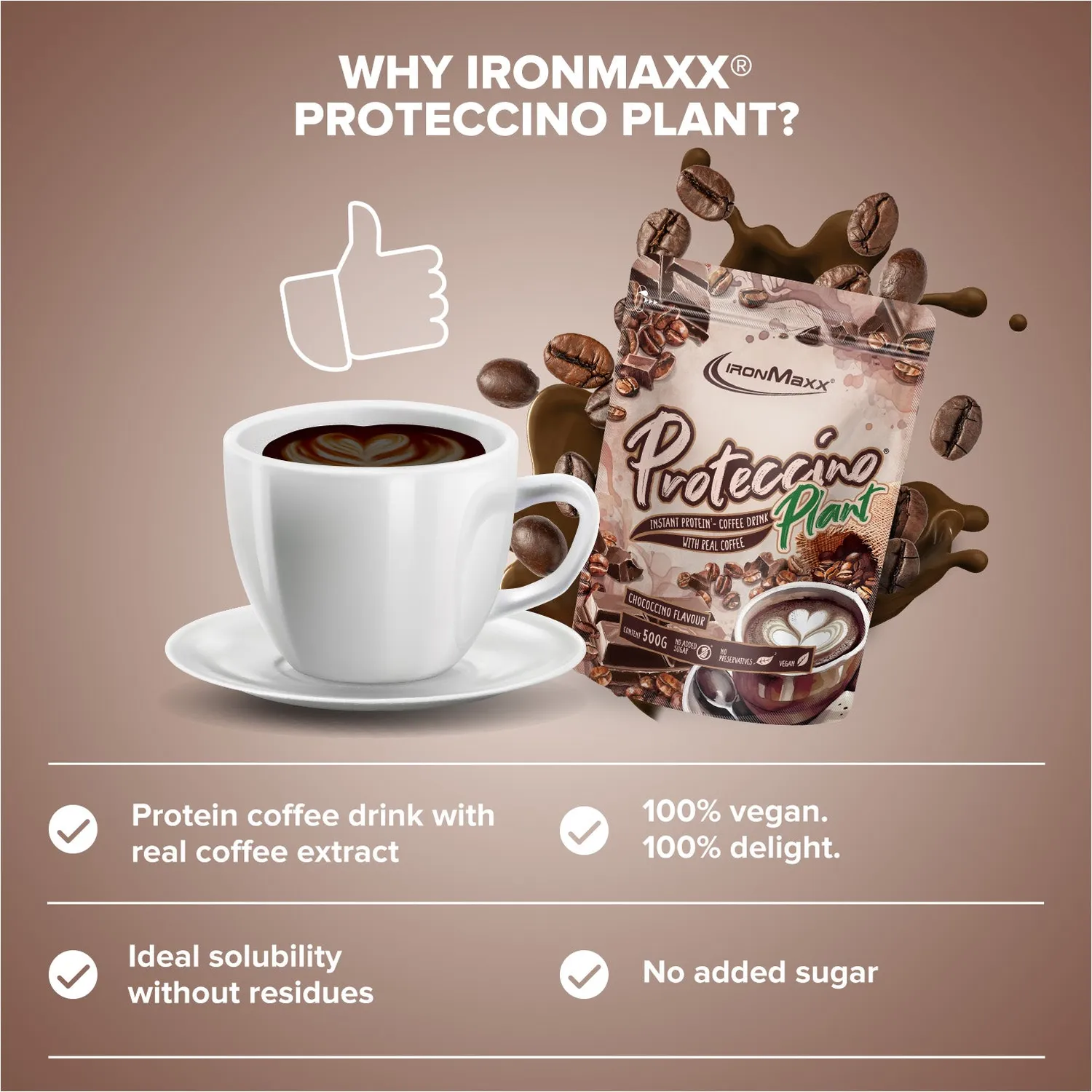 IronMaxx Proteccino Plant Protein Coffee 500g Chococcino