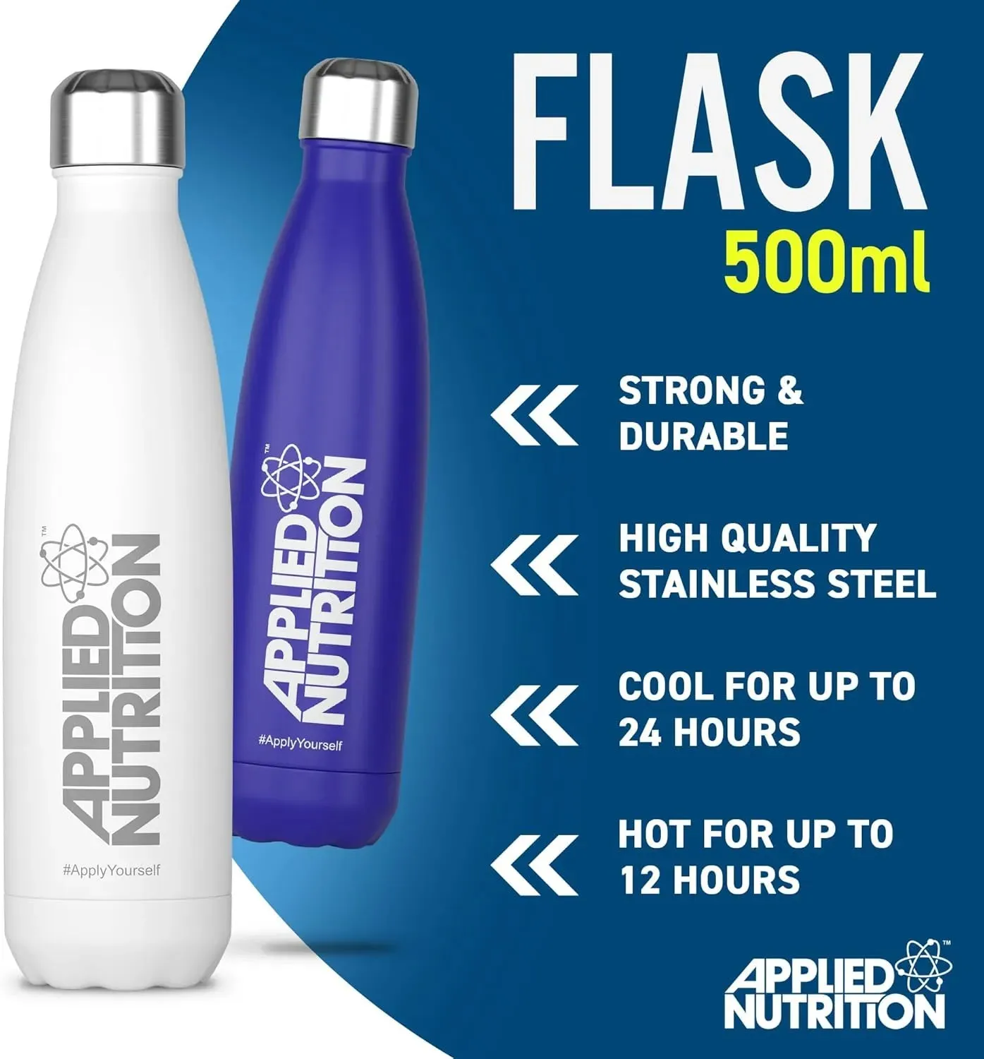 Applied Nutrition Edelstahlflasche White 500ml isoliert