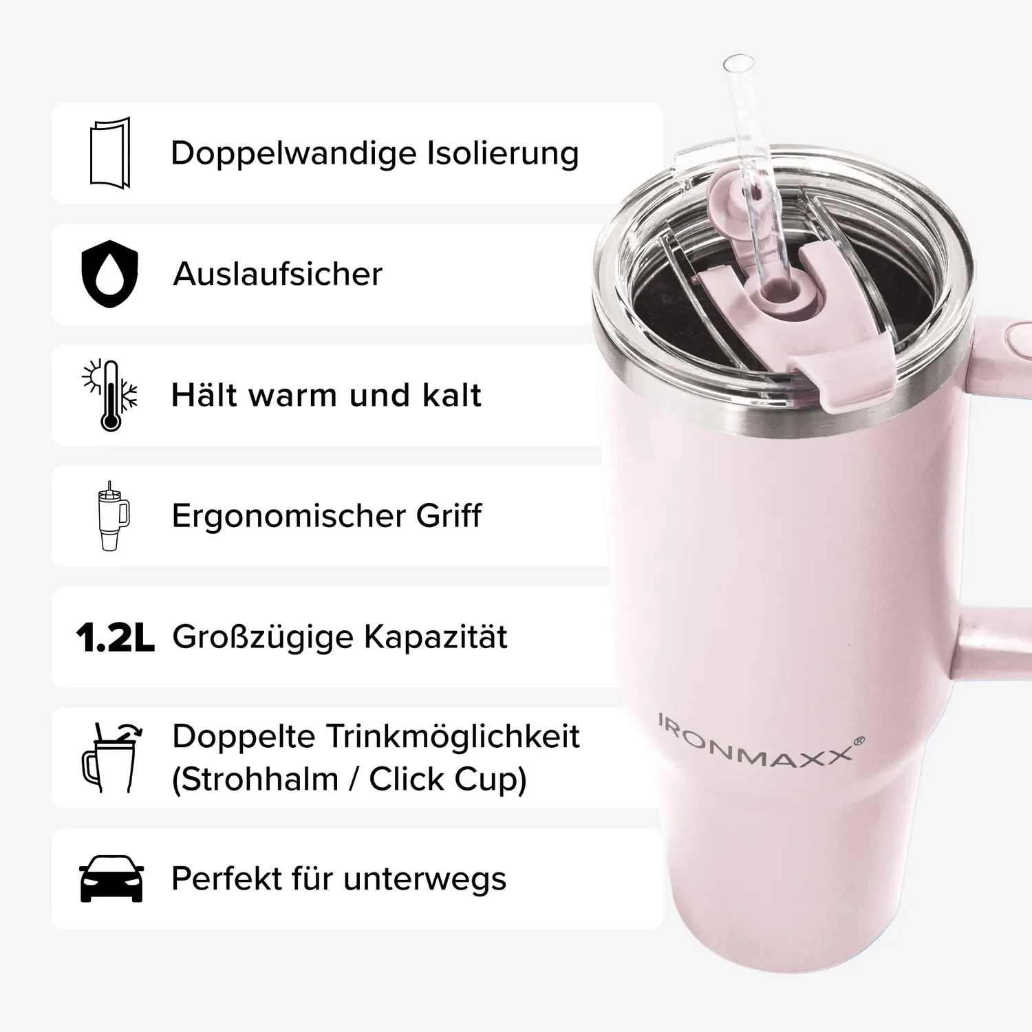 Iron Maxx Cup V3.0 Trinkflasche Rose 1200 ml Edelstahl isoliert