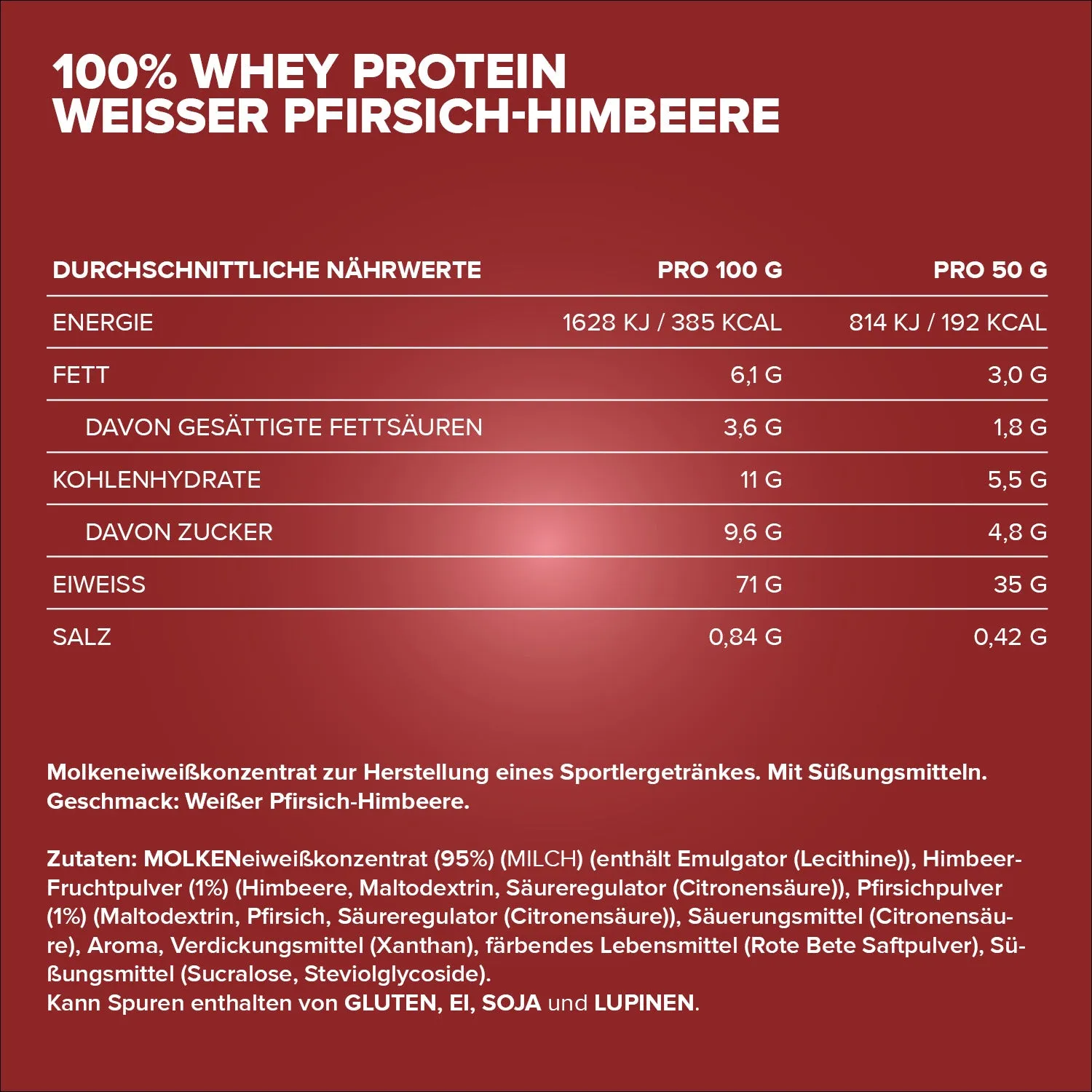 Iron Maxx 100% Whey Protein 900 g White Peach Raspberry zuckerfrei