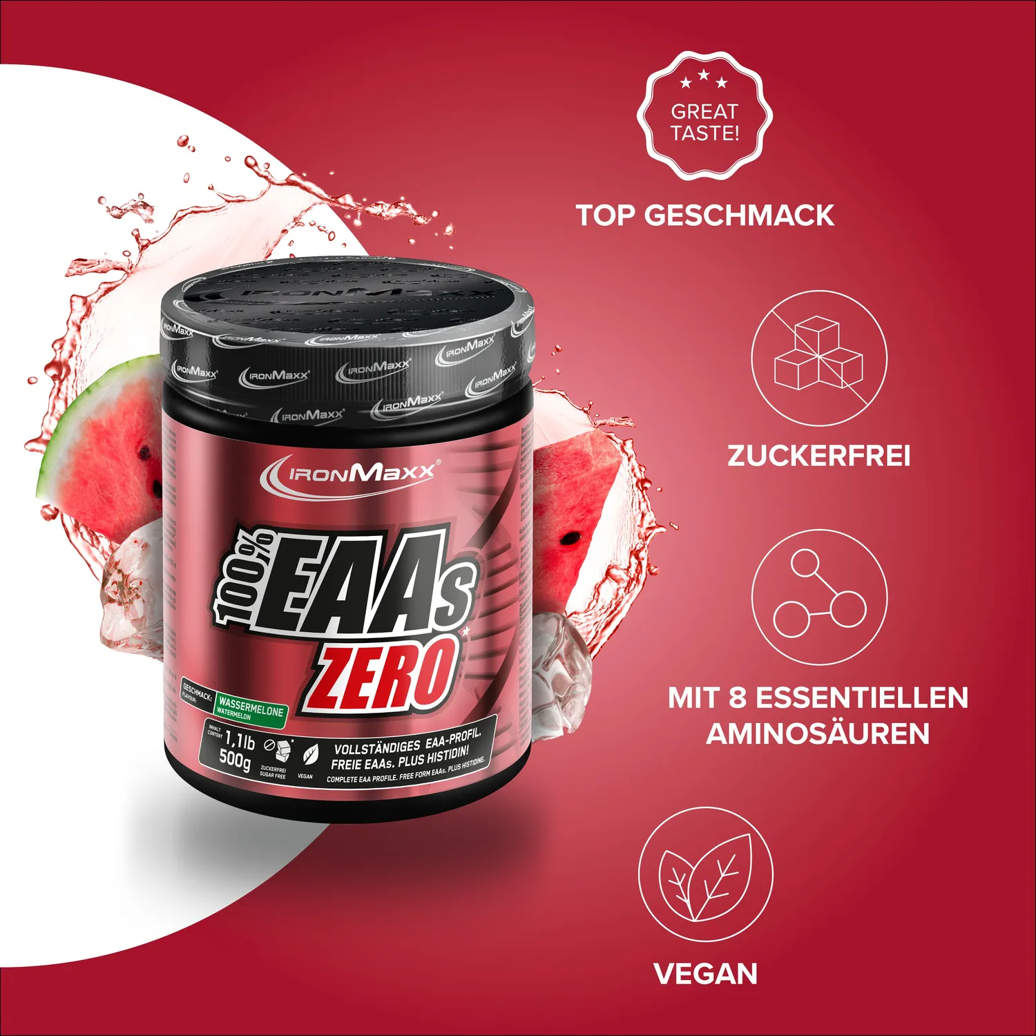 Iron Maxx 100% EAAs Zero 500 g Wassermelone EAA-Pulver vegan