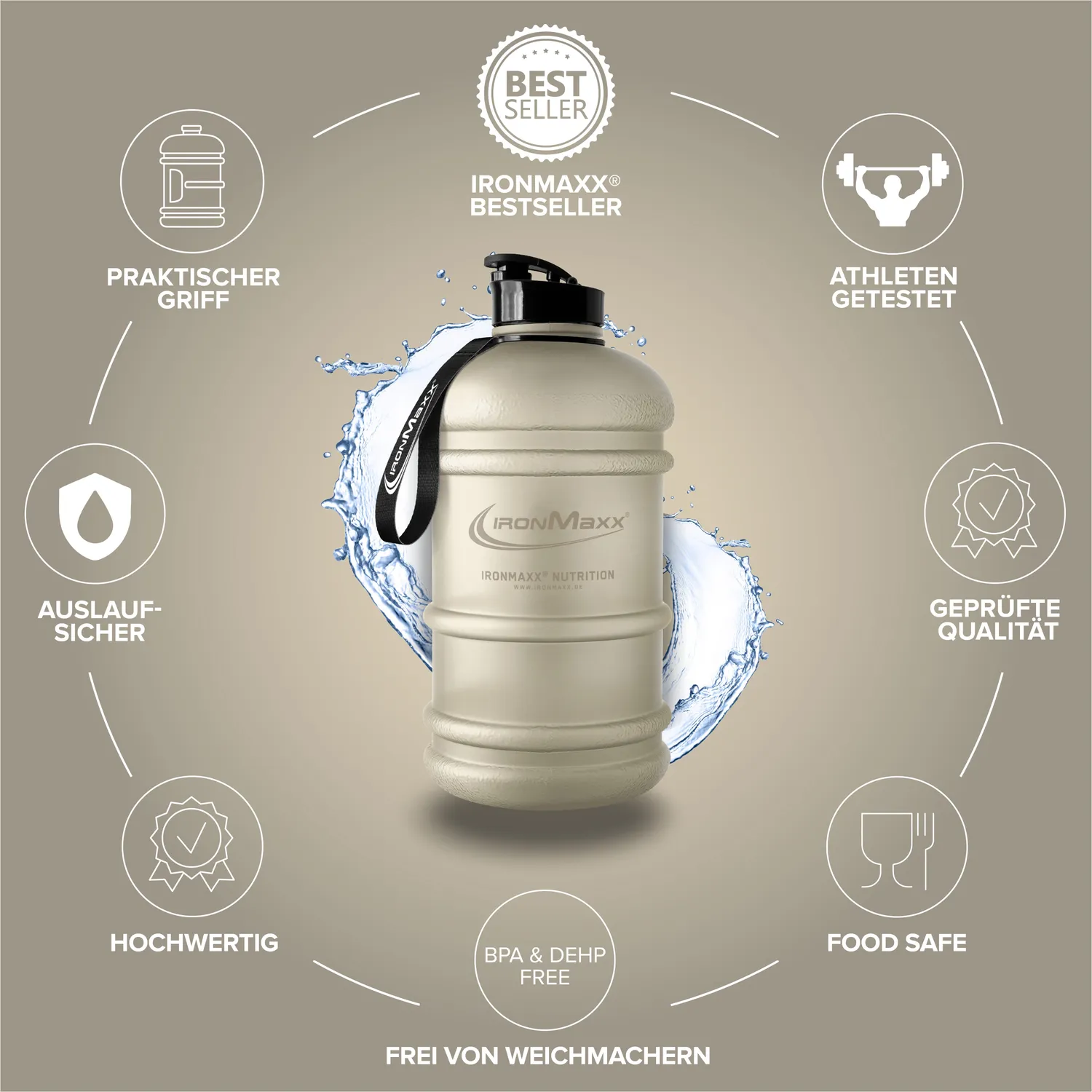 Iron Maxx Water Gallon 2200ml Sandstone Beige Flasche