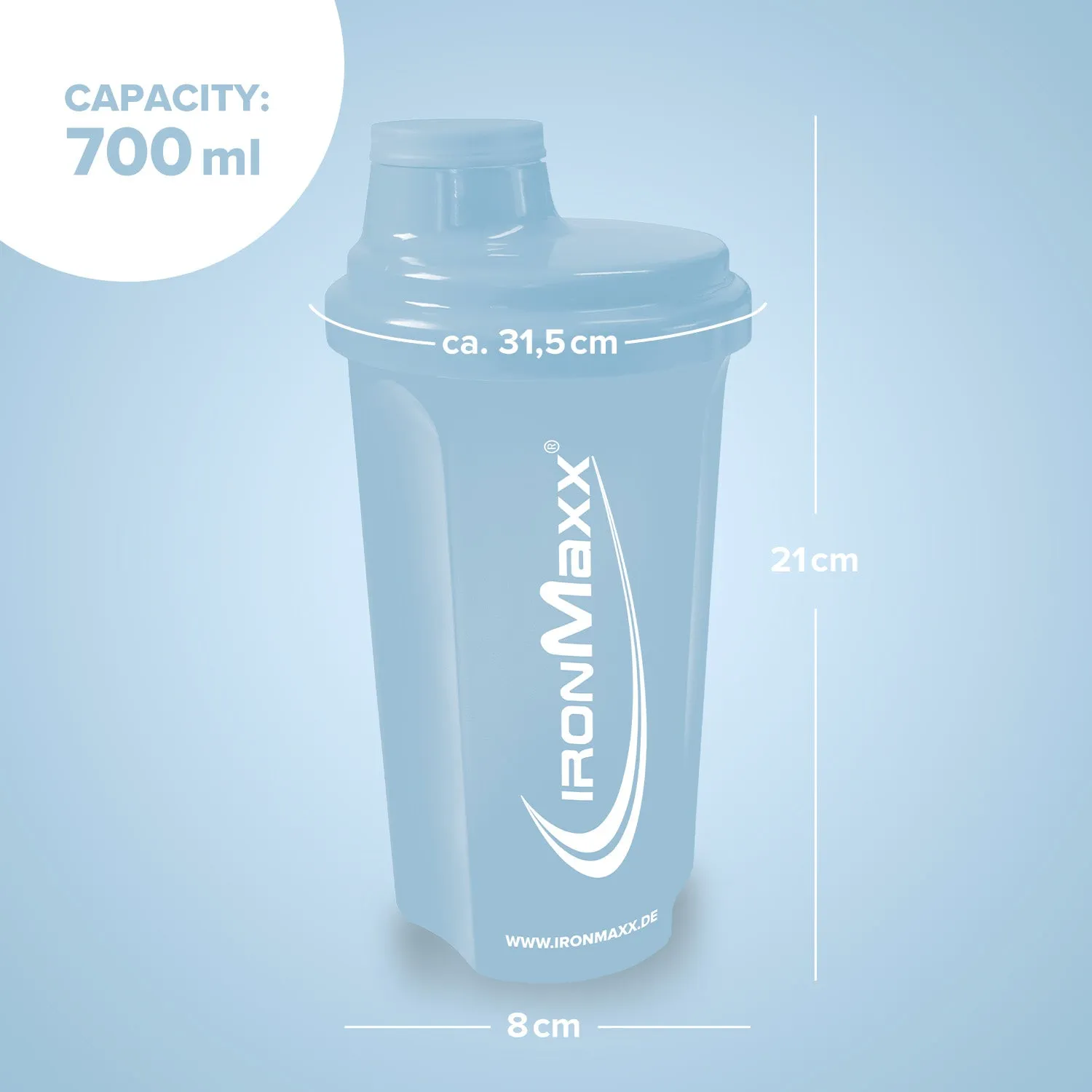 Iron Maxx Shaker 700 ml Columbia Blue Protein Shaker auslaufsicher