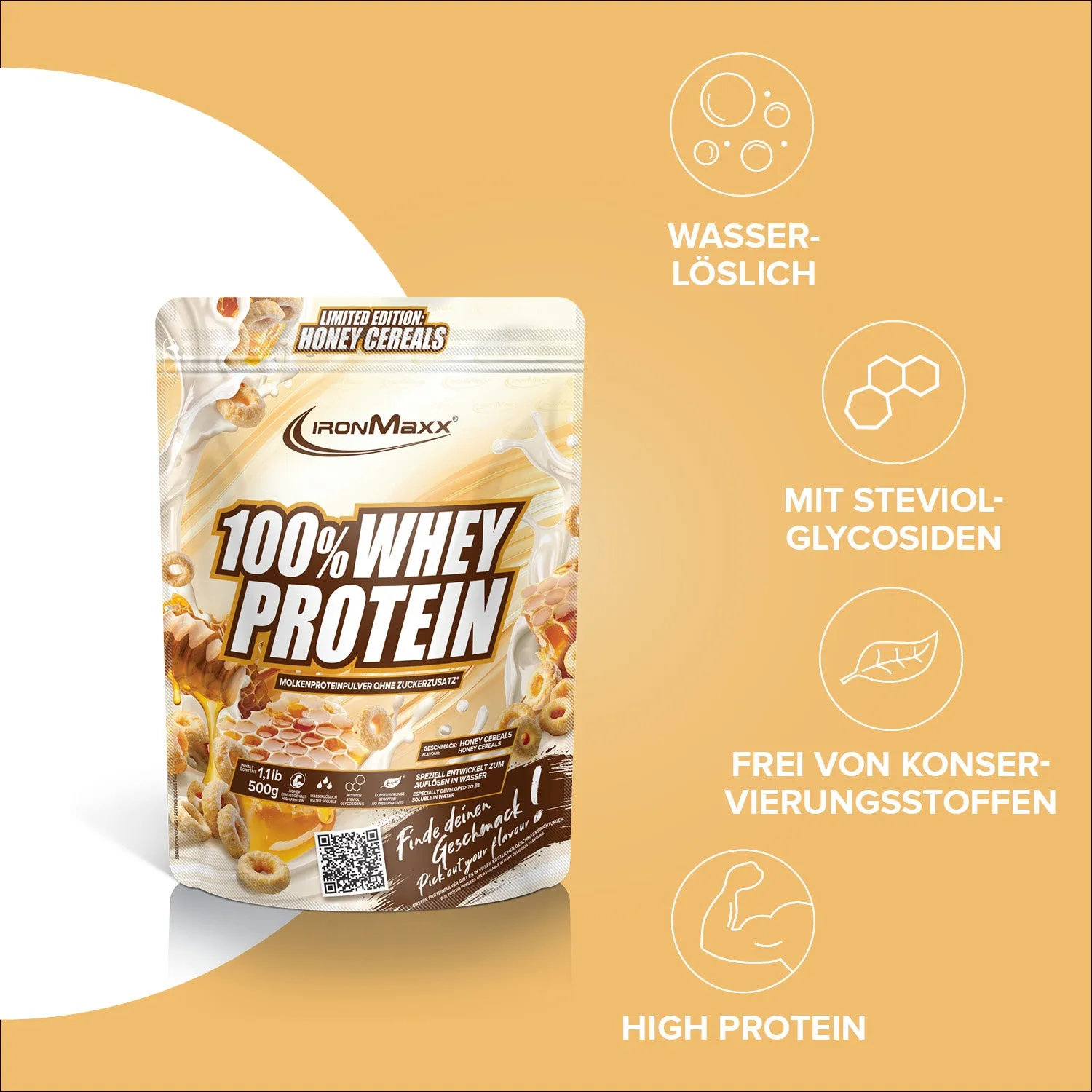 IronMaxx 100% Whey Protein Pulver 500g Honey Cereal