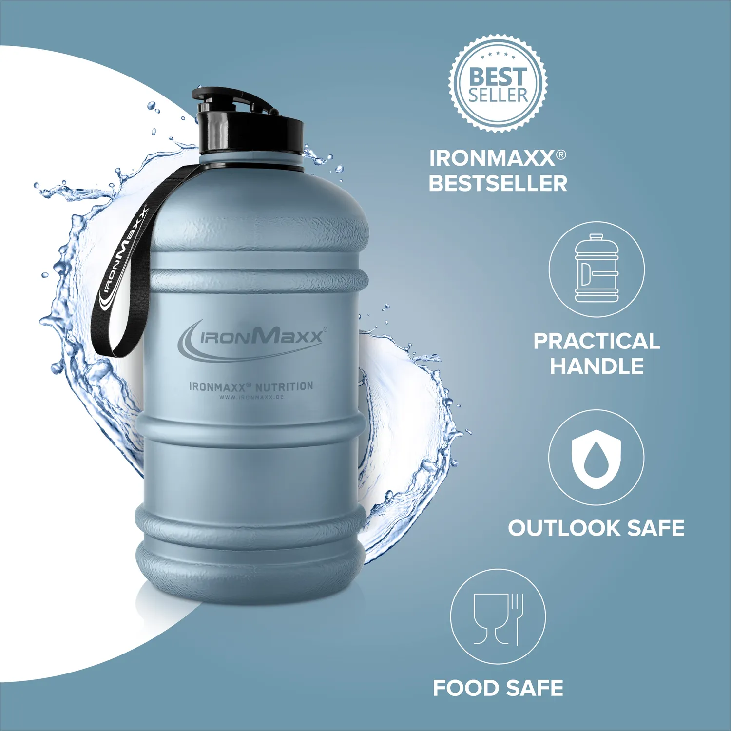 Iron Maxx Water Gallon Trinkflasche 2200ml Matt Kyanite Blue