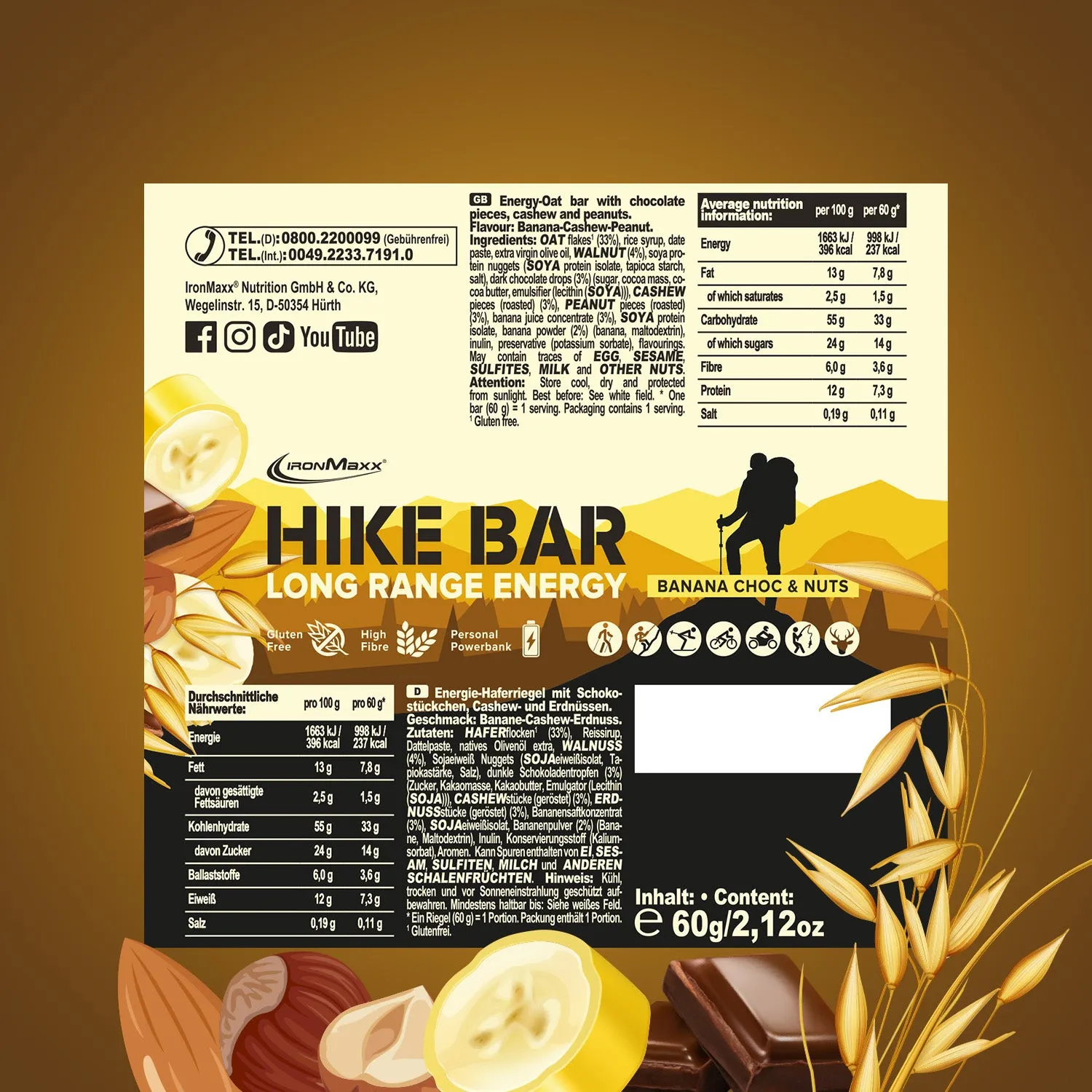 Iron Maxx Hike Bar Proteinriegel Banana Choc & Nuts 60 g vegan