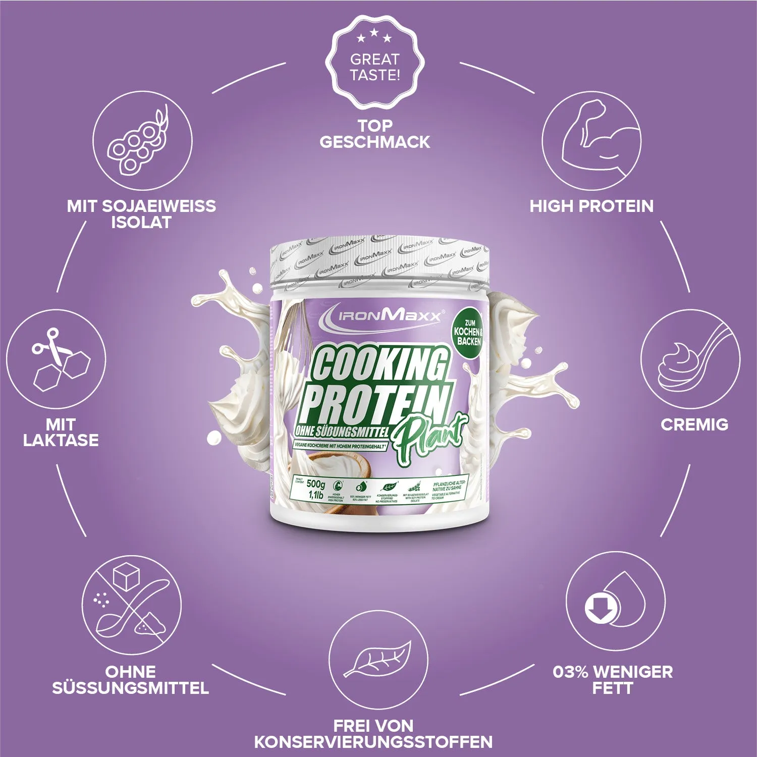 Iron Maxx Cooking Protein Plant Proteinpulver Sahne 500g backfest vegan