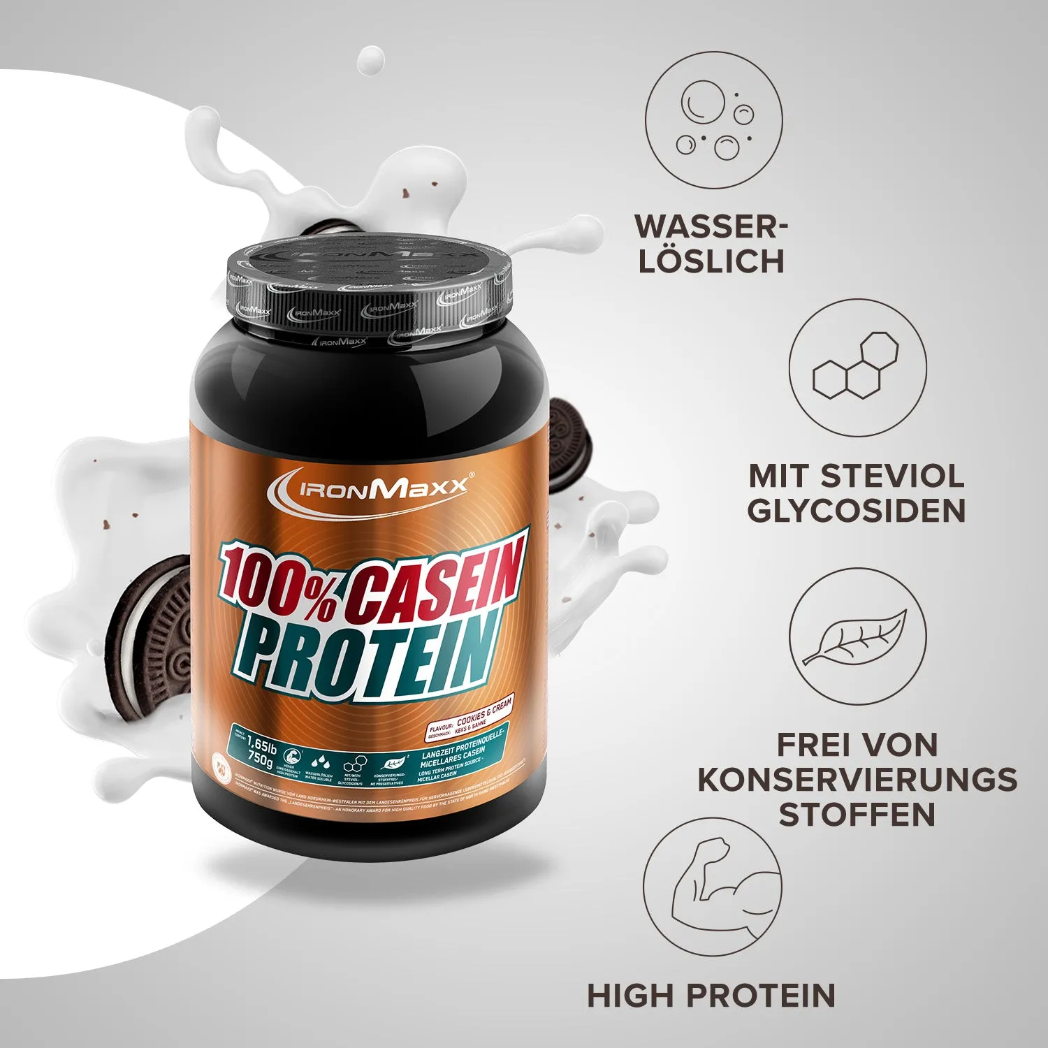 Iron Maxx 100% Casein Protein Proteinpulver 750 g Cookies and Cream