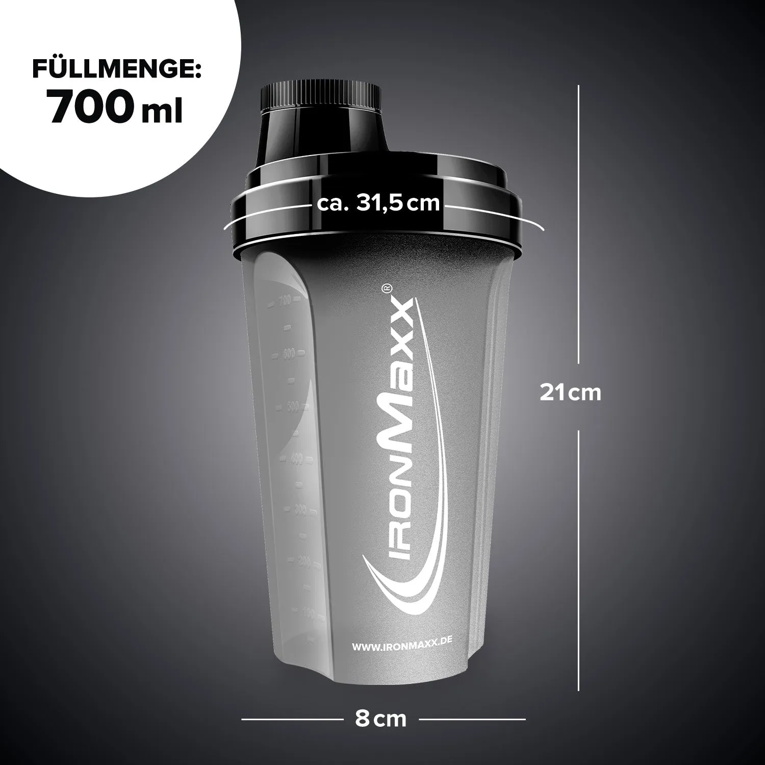 Iron Maxx Shaker 700 ml Schwarz Matt Protein Shaker spülmaschinengeeignet