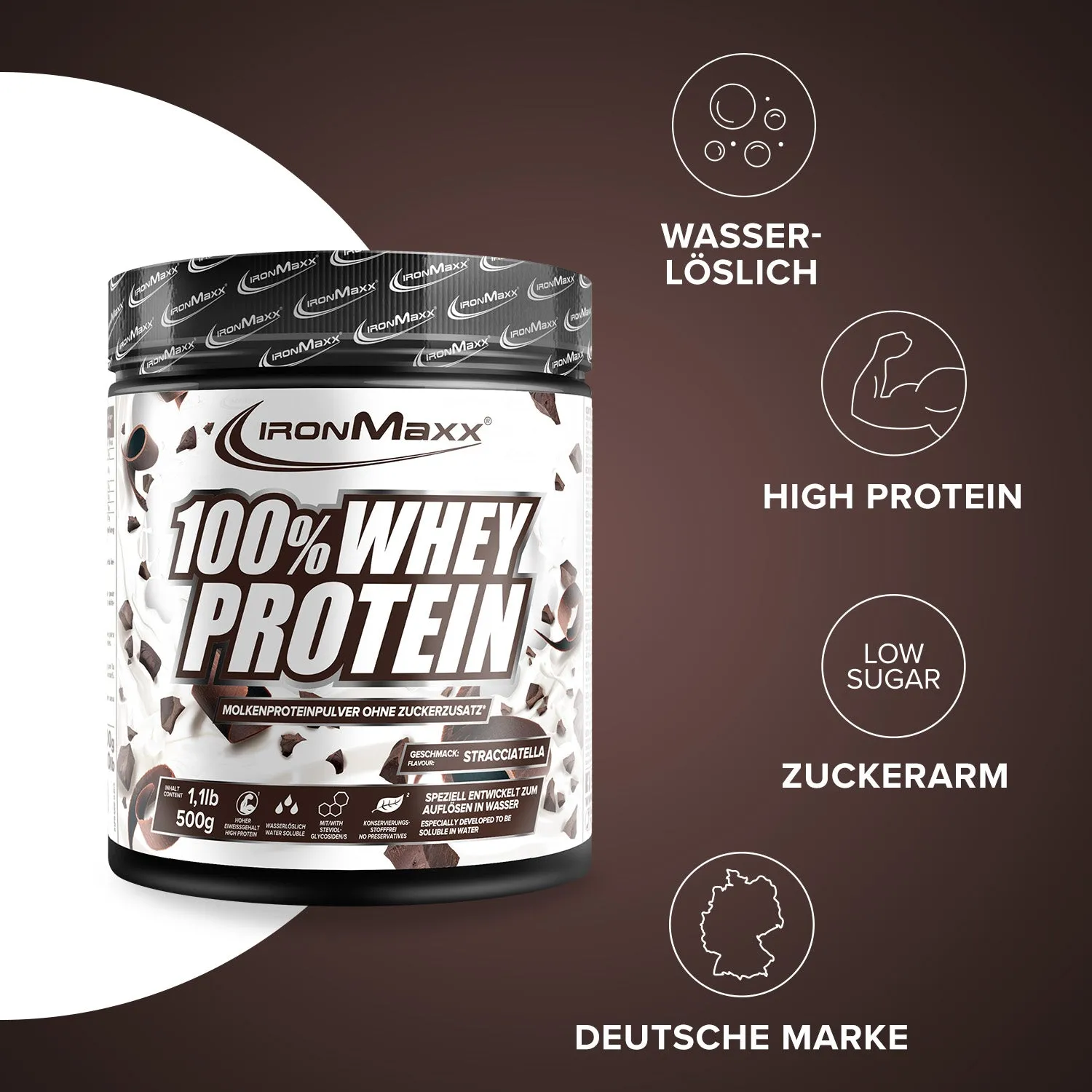 Iron Maxx 100% Whey Protein Pulver Stracciatella 500g zuckerfrei