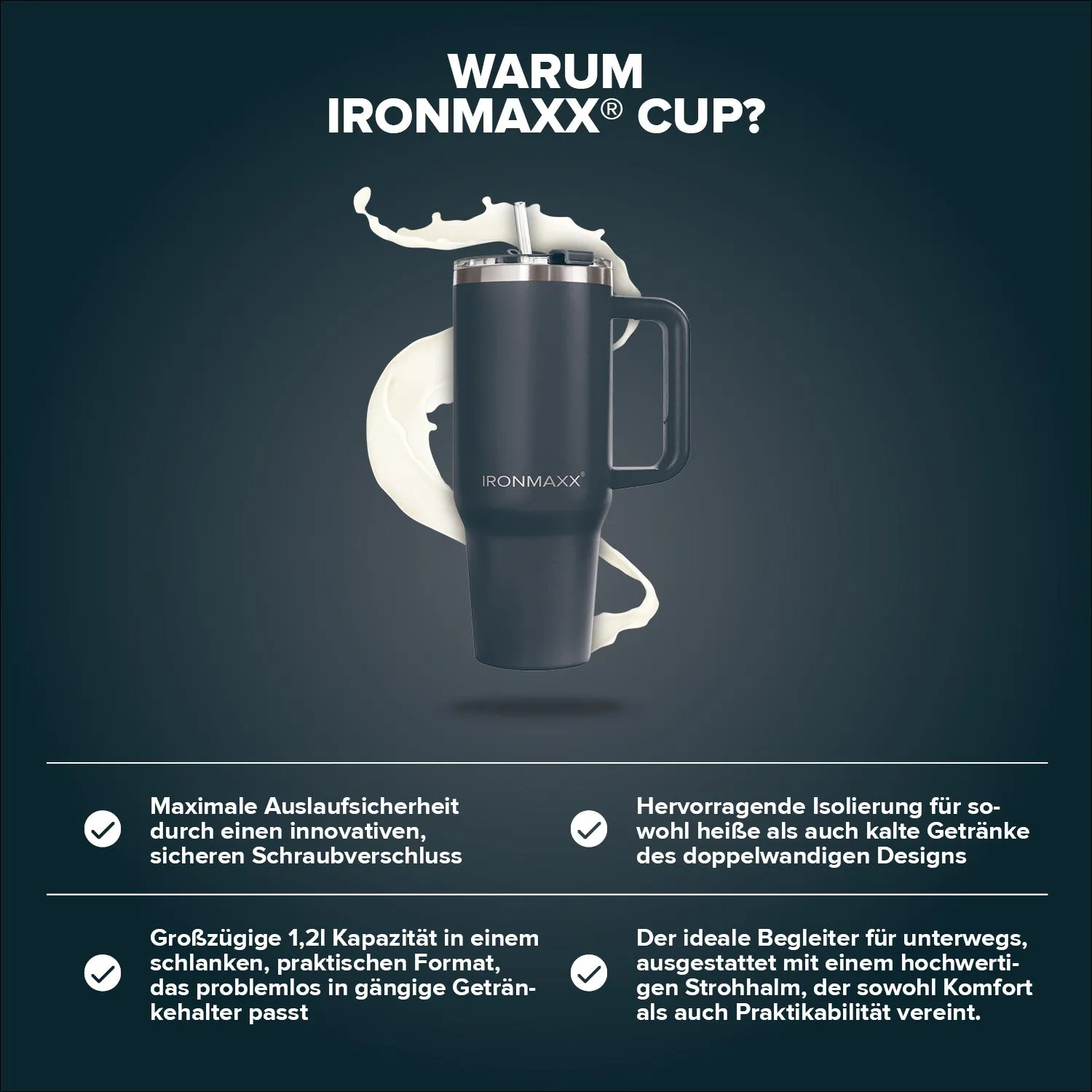 Iron Maxx Cup V3.0 1200 ml Trinkbecher Anthrazit Isoliert