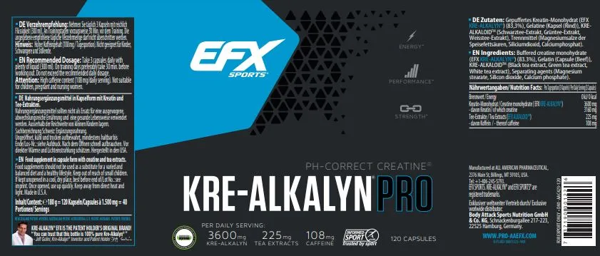 Body Star Kre-Alkalyn PRO 120 Kapseln Kreatin mit Koffein