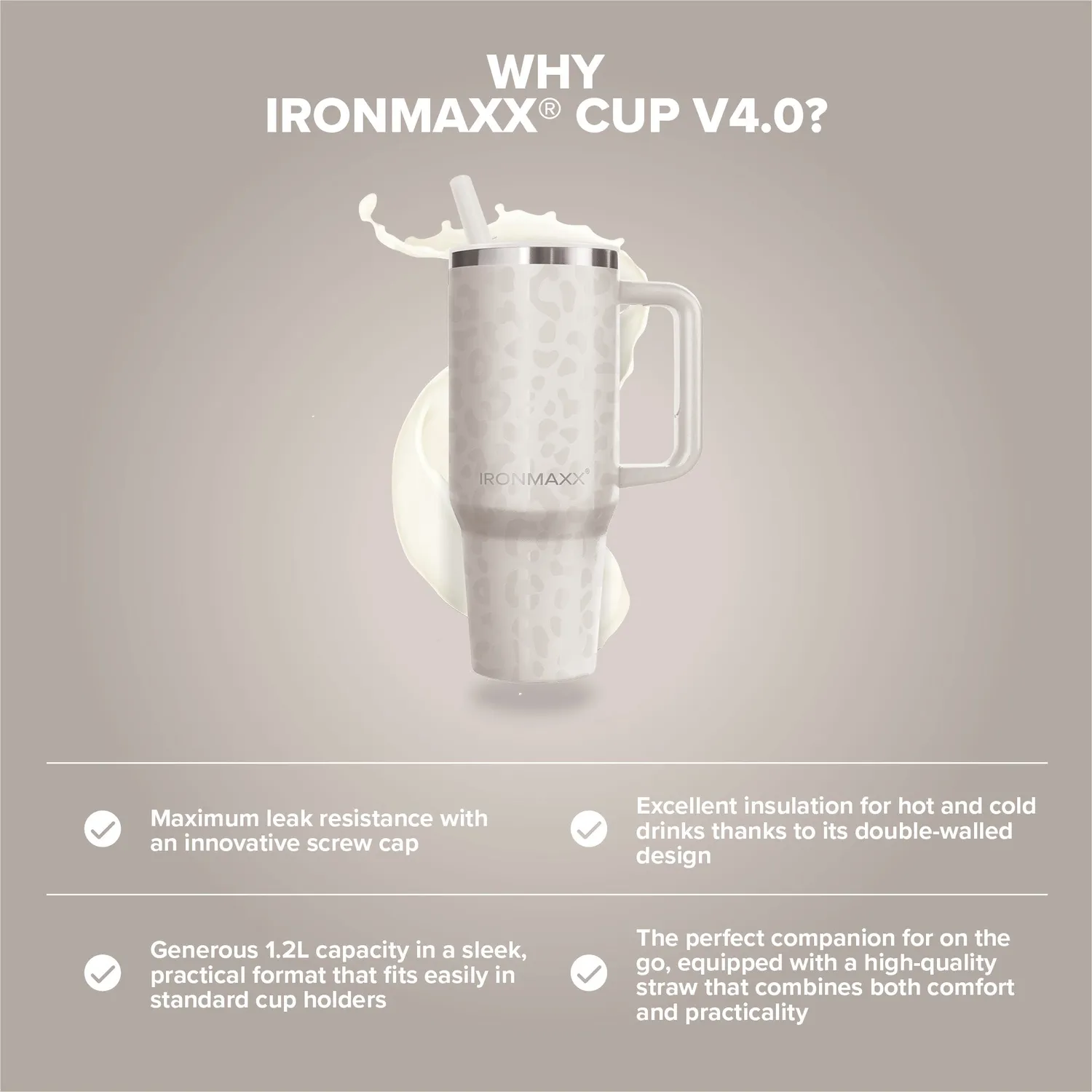 Iron Maxx Cup V4.0 Becher 1200ml Leo-Style Ivory isoliert