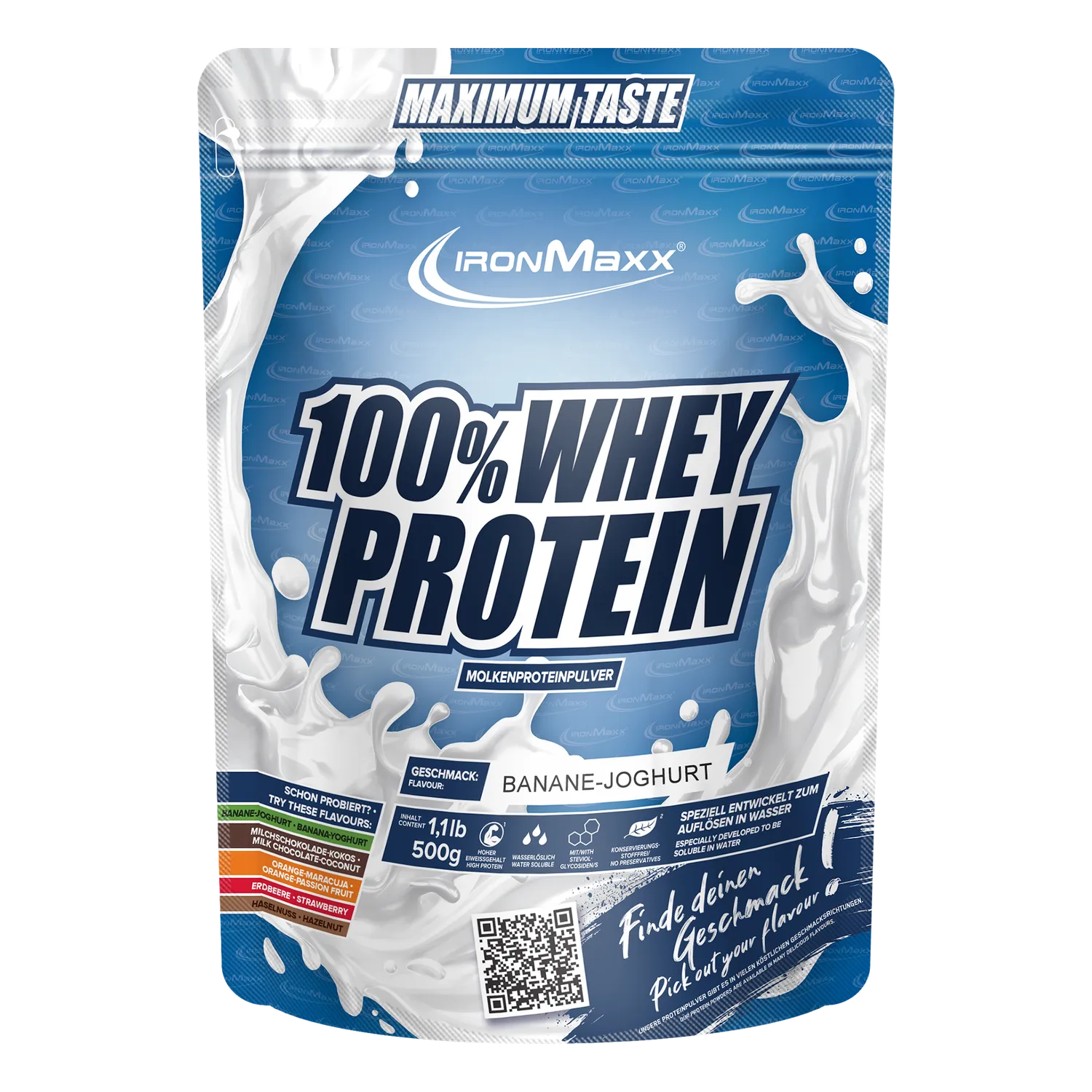Iron Maxx 100% Whey Protein Proteinpulver 500 g Banane Yoghurt zuckerfrei