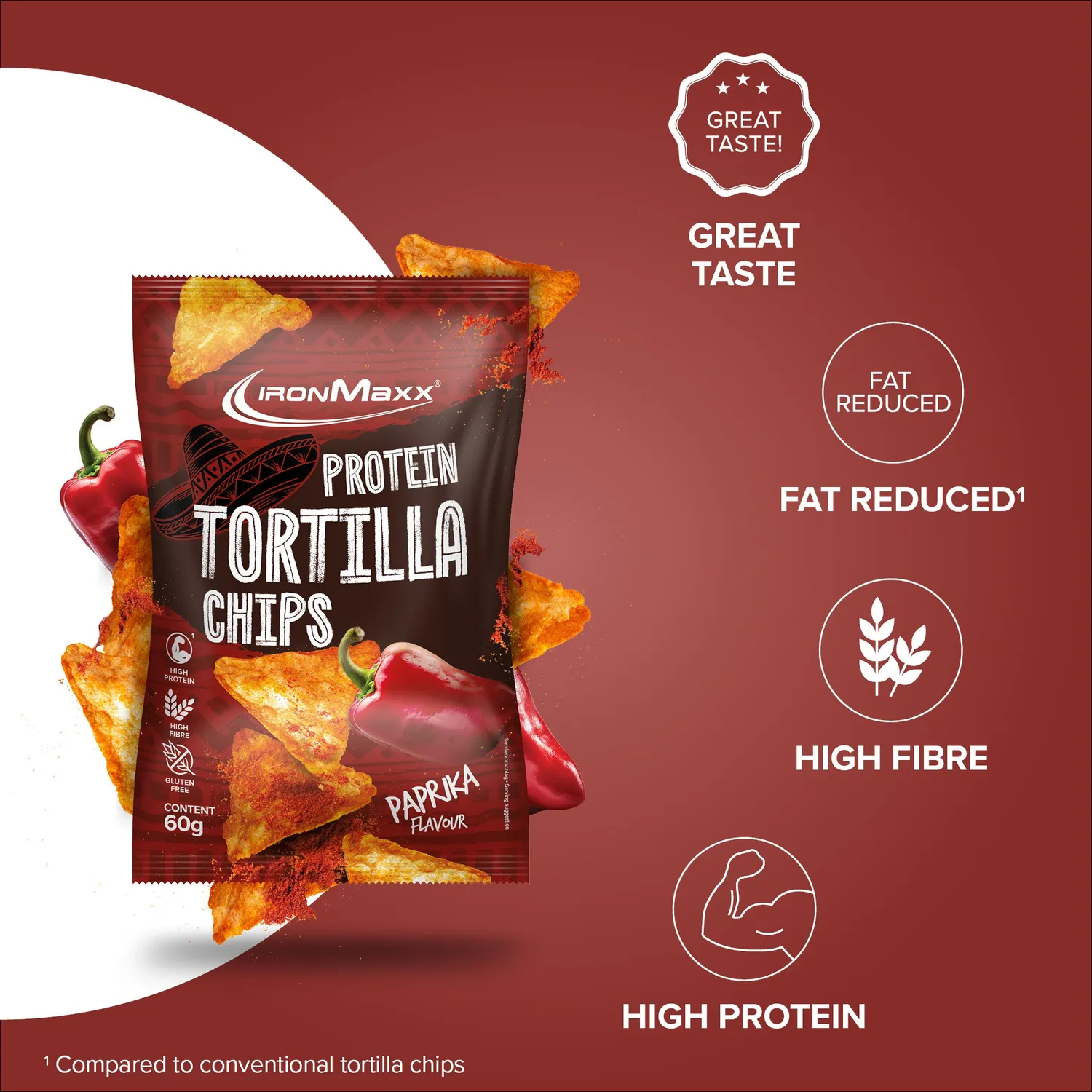 Iron Maxx Protein Tortilla Chips 2.0 60 g Paprika vegan gebacken