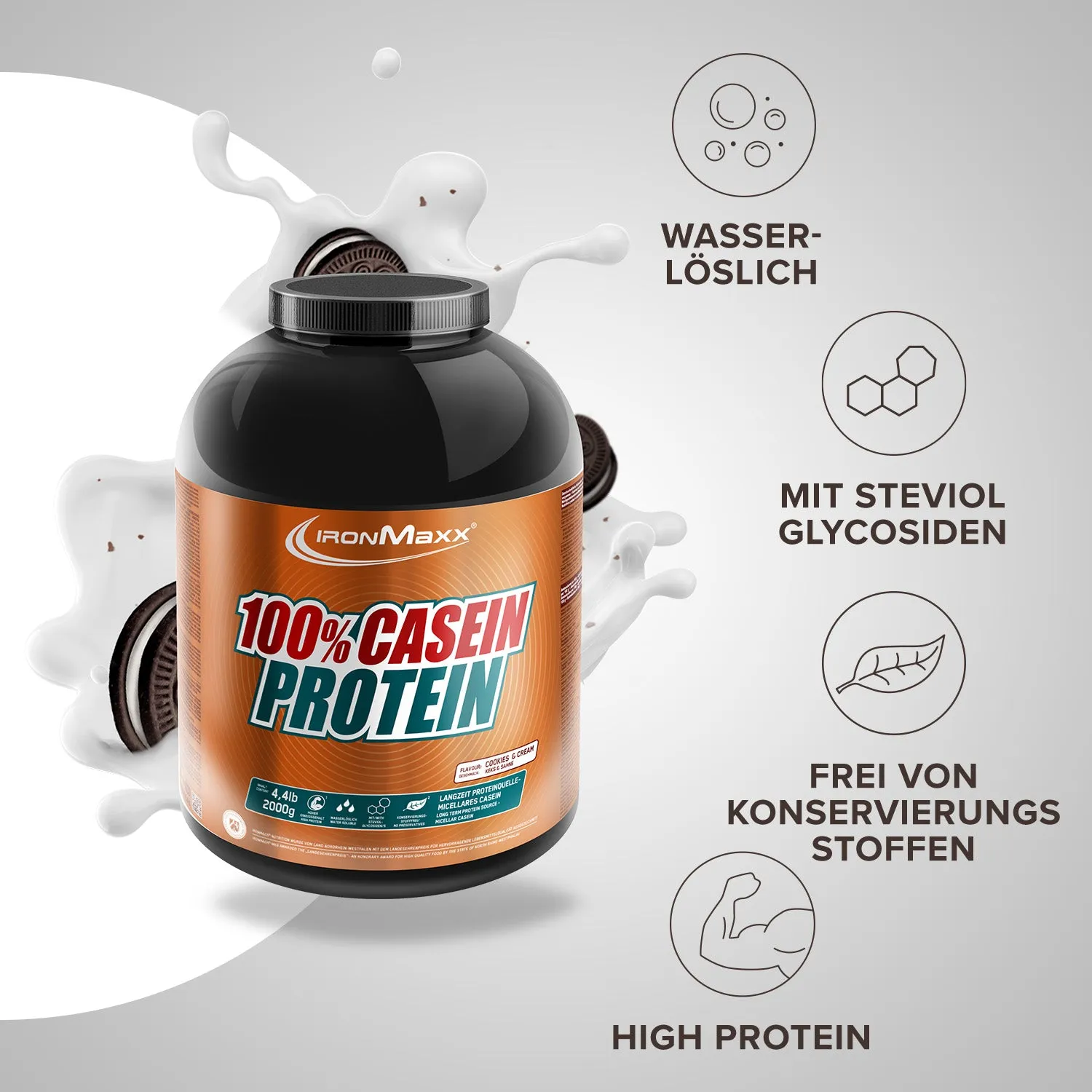 Iron Maxx 100% Casein Protein Cookies Cream 2000 g