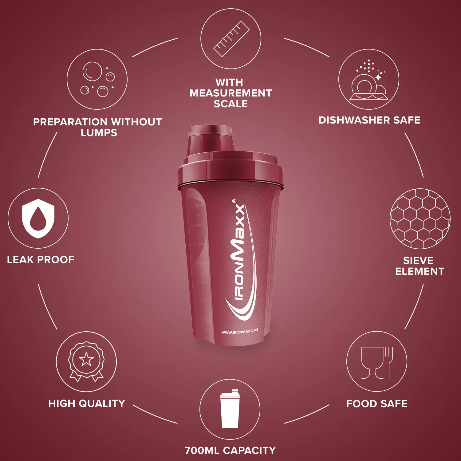 Iron Maxx Shaker 700ml Proteinshaker Cozy Red BPA-frei
