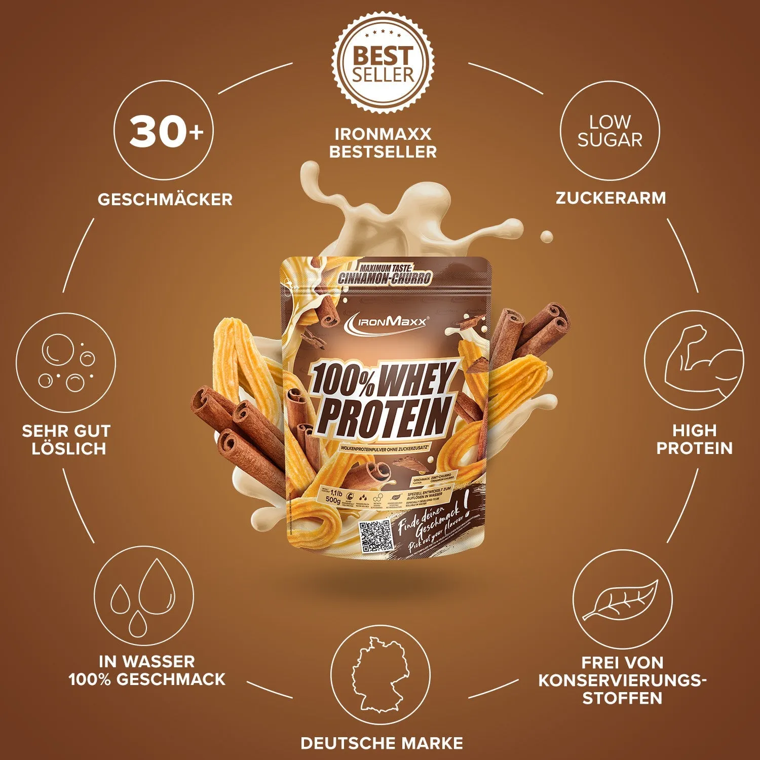 Iron Maxx 100% Whey Protein 500g Cinnamon Churro klumpenfrei