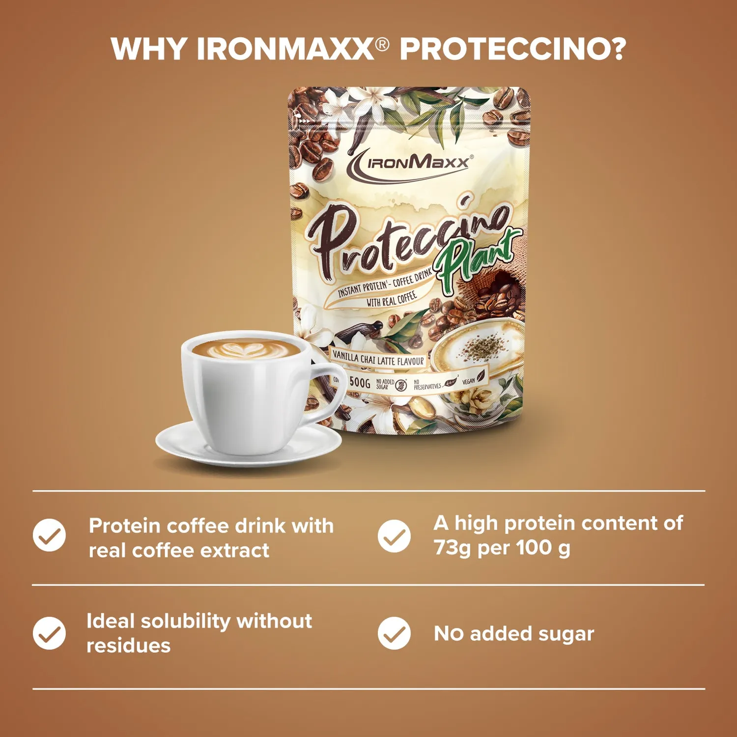 Iron Maxx Proteccino Plant Proteinpulver 500 g Vanilla Chai Latte vegan