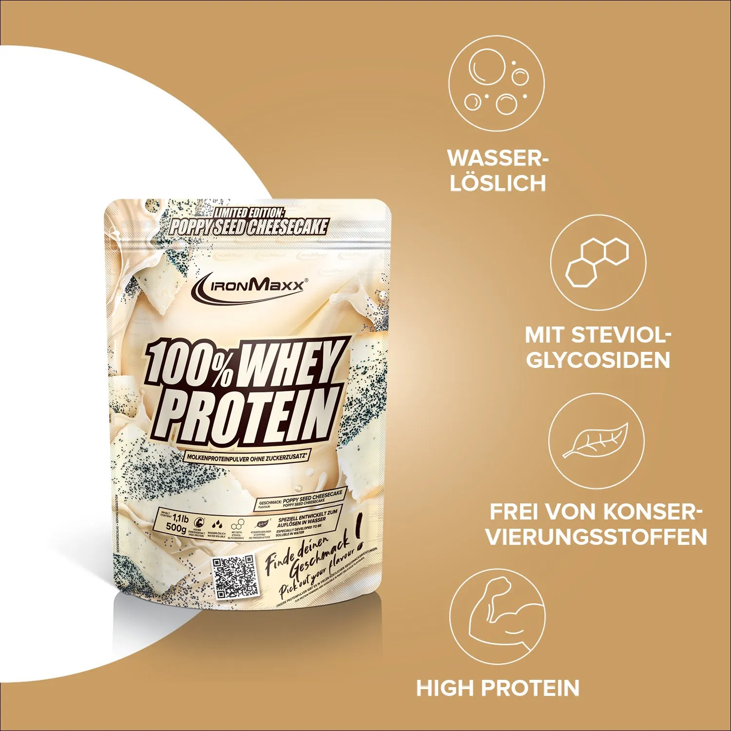 Iron Maxx 100% Whey Protein Pulver 500g Poppy Seed Cheesecake