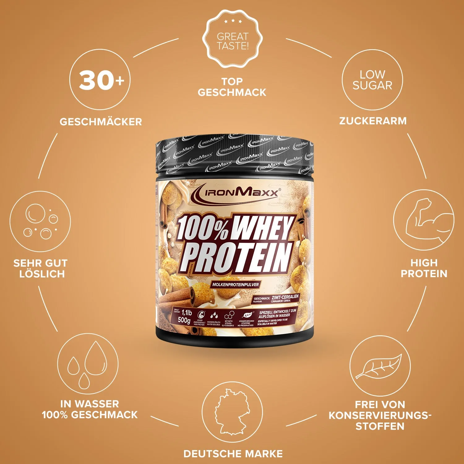 Iron Maxx 100% Whey Protein Cinnamon Cereal 500g Whey Pulver