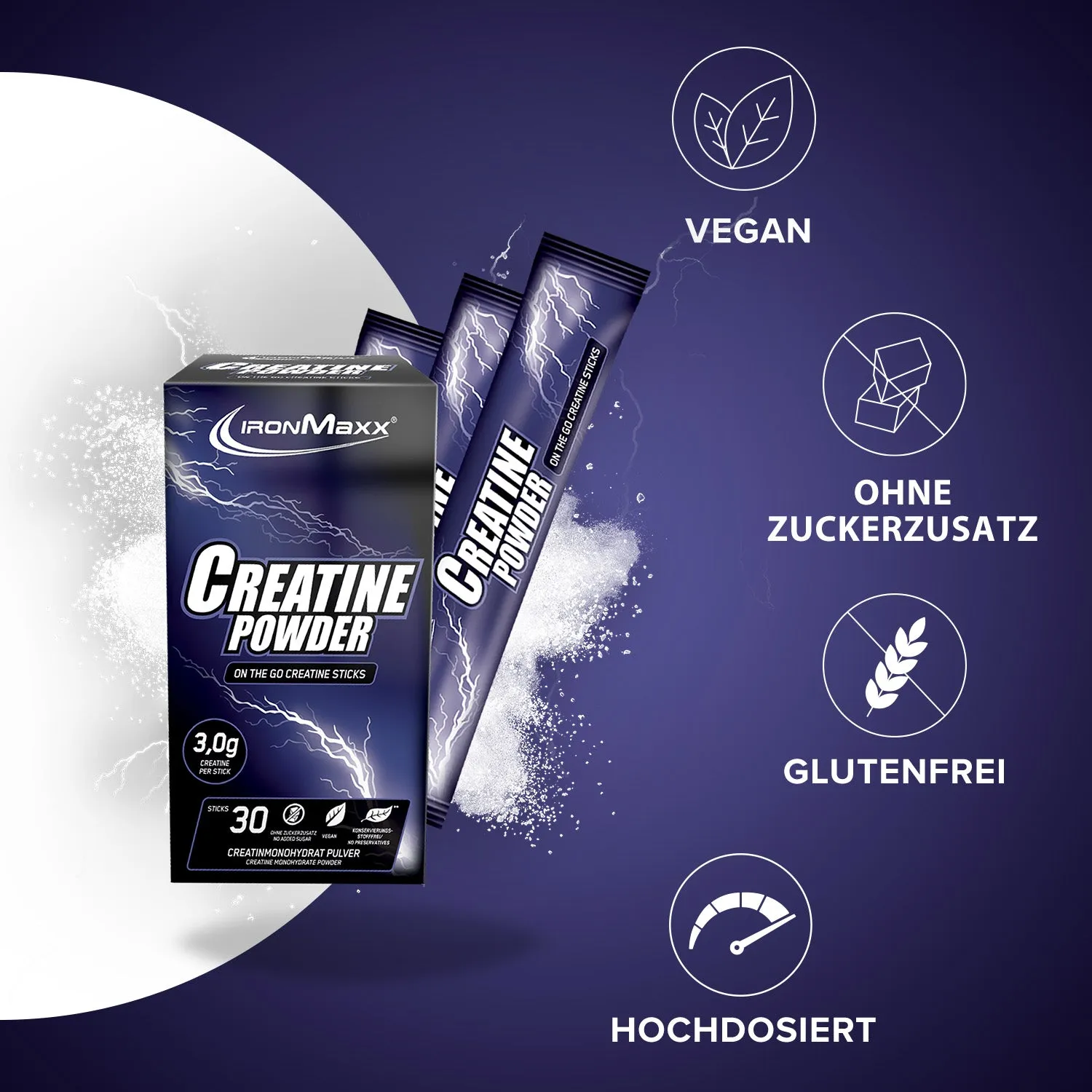 Iron Maxx Creatine Monohydrate Creatin-Sticks 30x3,4g vegan